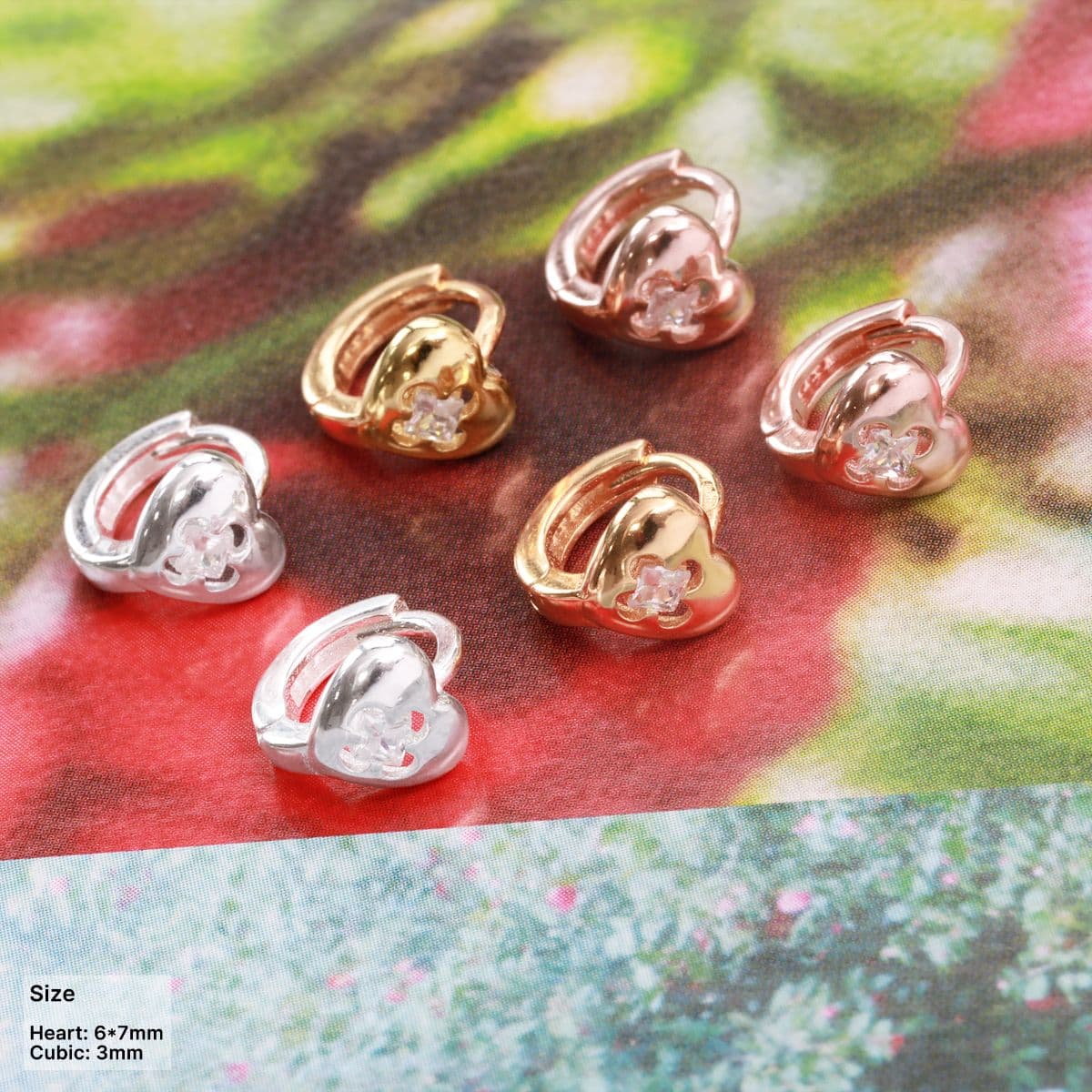 [SHG6703] Silver 925 Cubic In Flower Heart One-Touch Earrings - 이미지 1