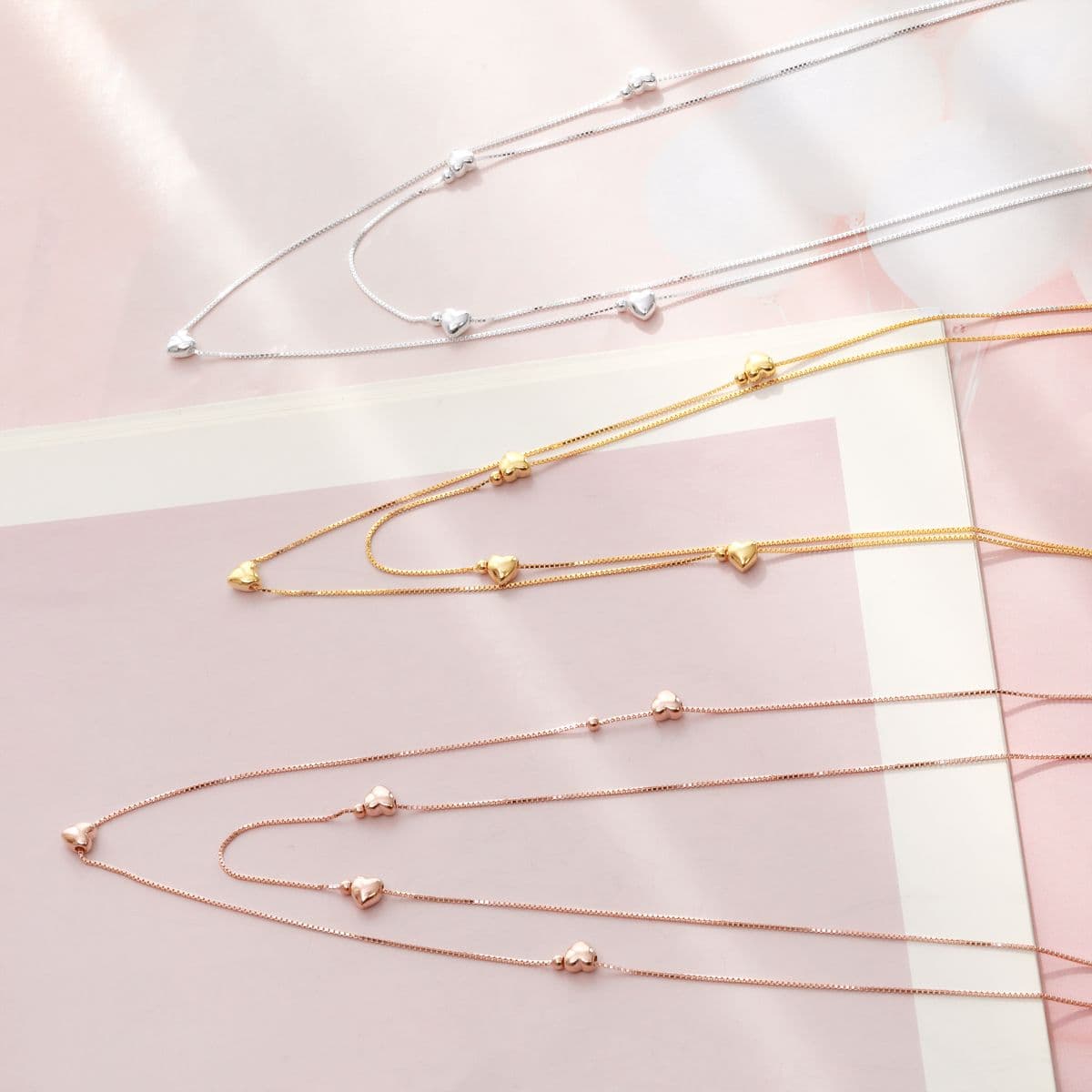 [SN0143] Silver 925 Heart Double Layered Chain Necklace - 이미지 8