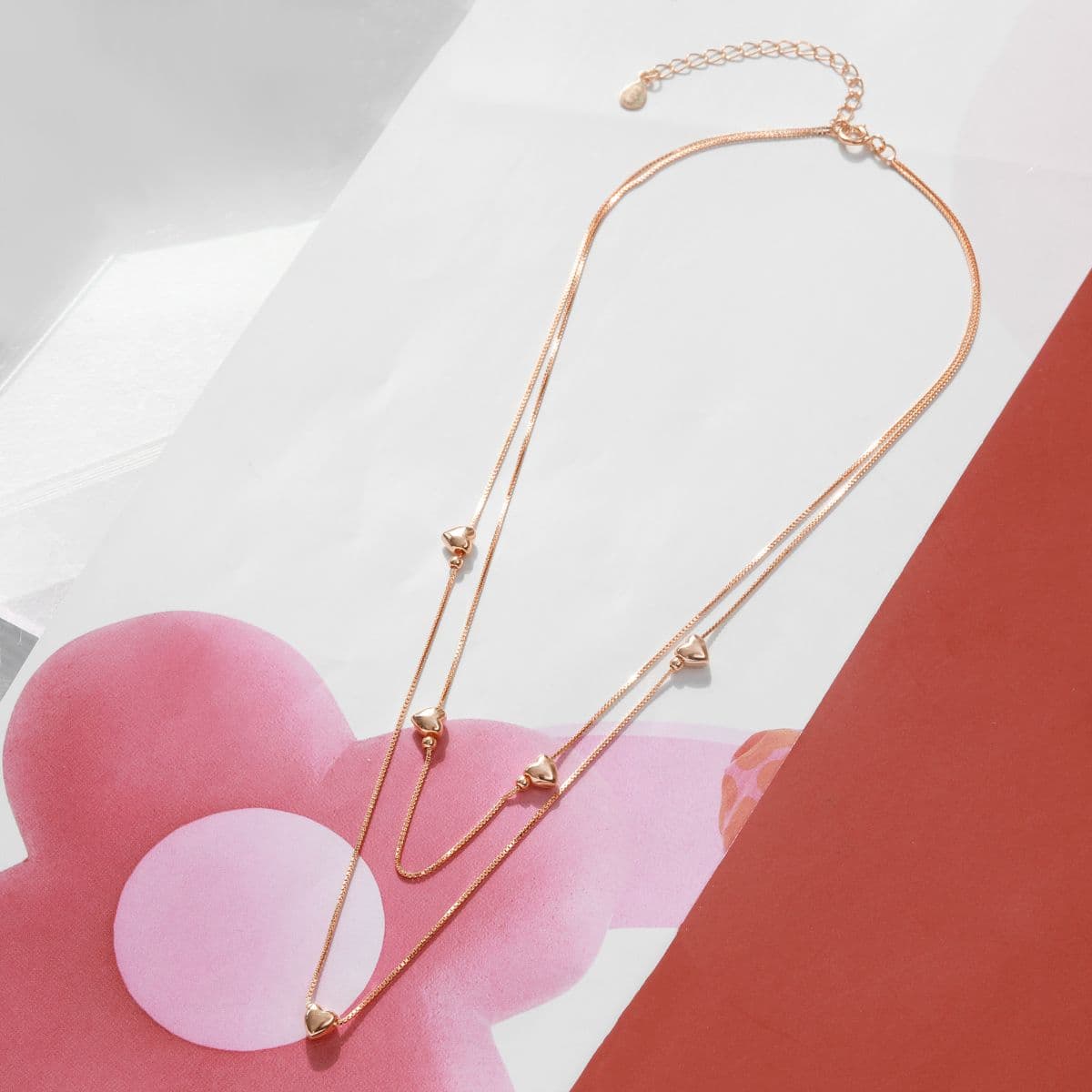 [SN0143] Silver 925 Heart Double Layered Chain Necklace - 이미지 6