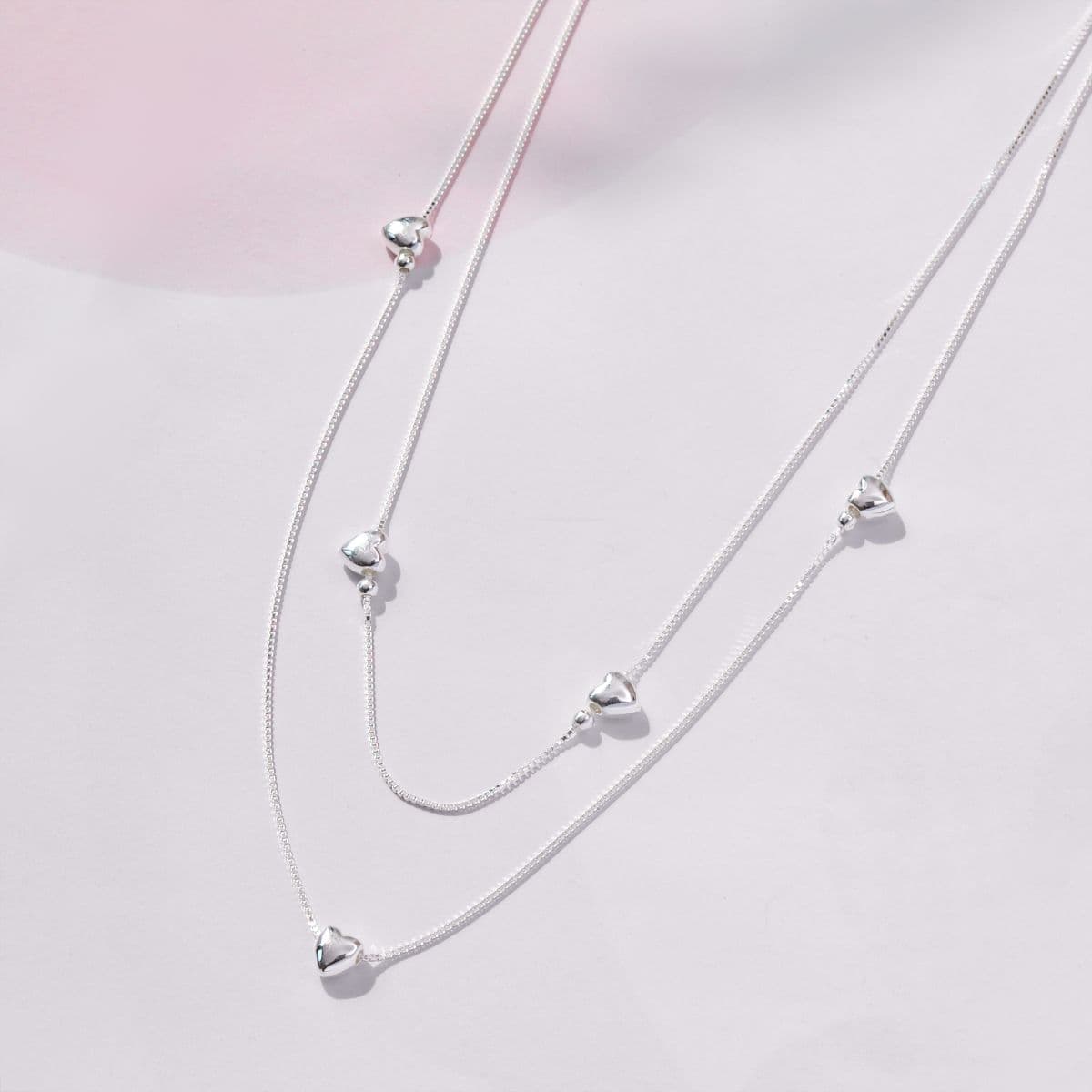 [SN0143] Silver 925 Heart Double Layered Chain Necklace - 이미지 3