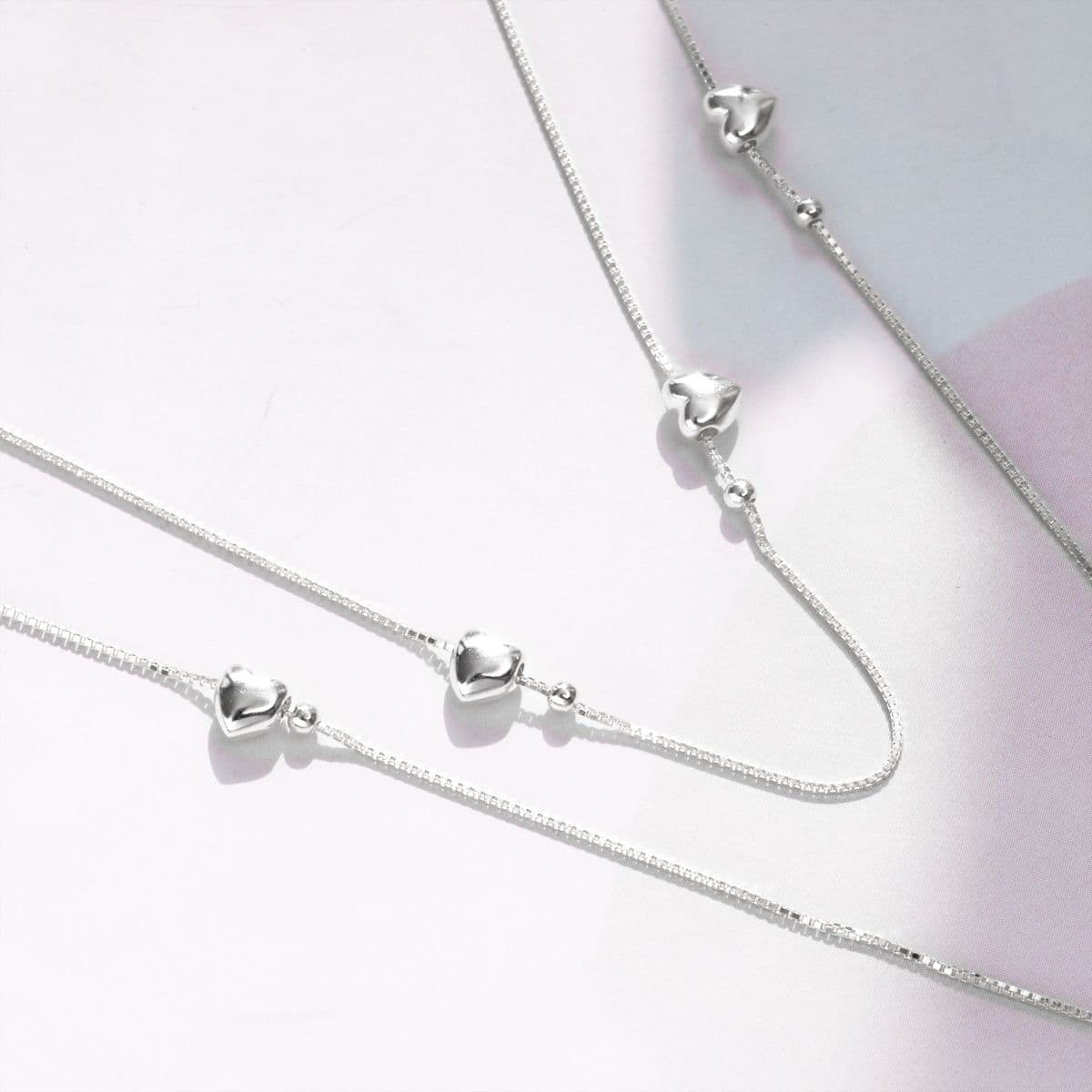 [SN0143] Silver 925 Heart Double Layered Chain Necklace - 이미지 7