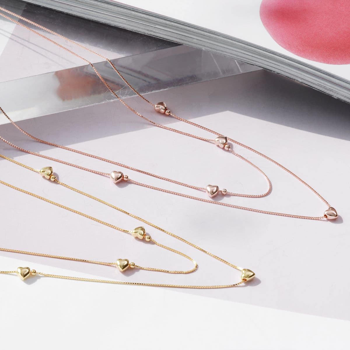 [SN0143] Silver 925 Heart Double Layered Chain Necklace - 이미지 5