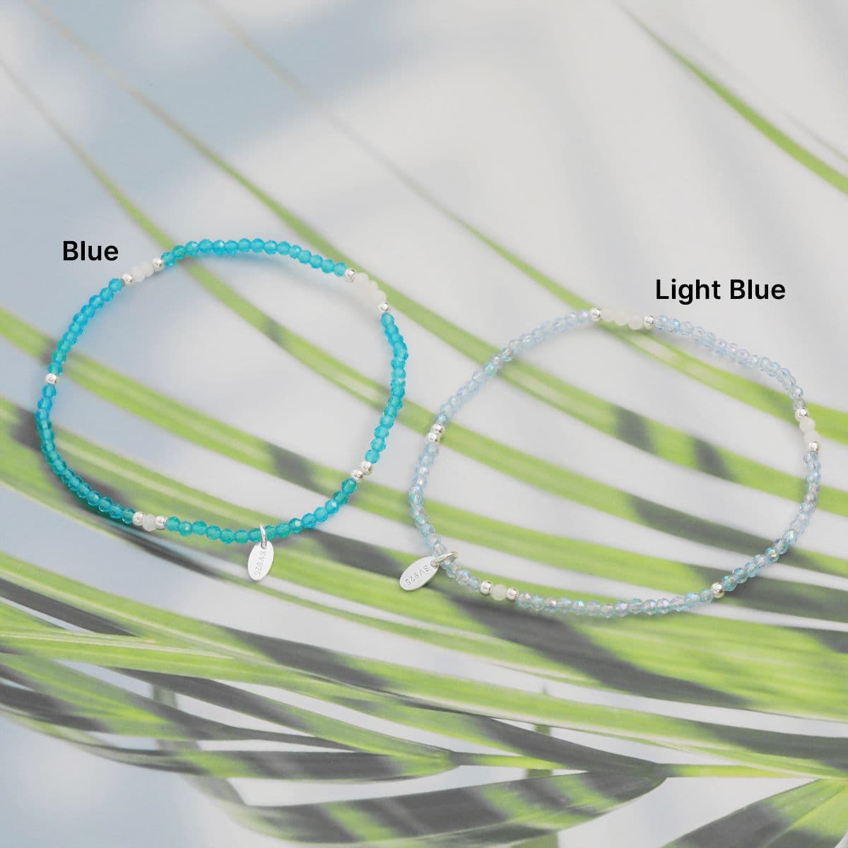 Silver 925 Blue Summer Beads and Natural Moonstone Set (Bracelet, Necklace) - 이미지 3