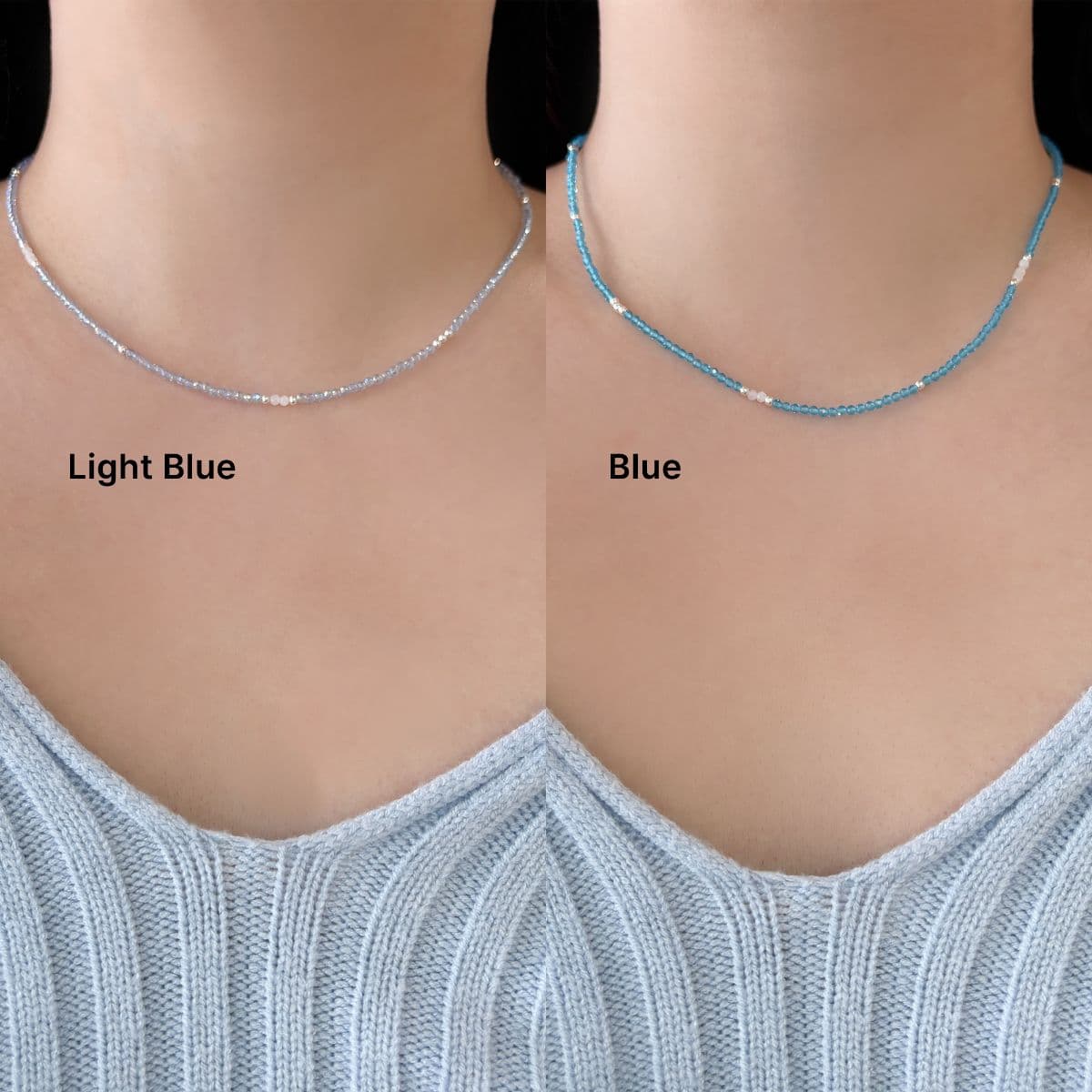 Silver 925 Blue Summer Beads and Natural Moonstone Set (Bracelet, Necklace) - 이미지 6