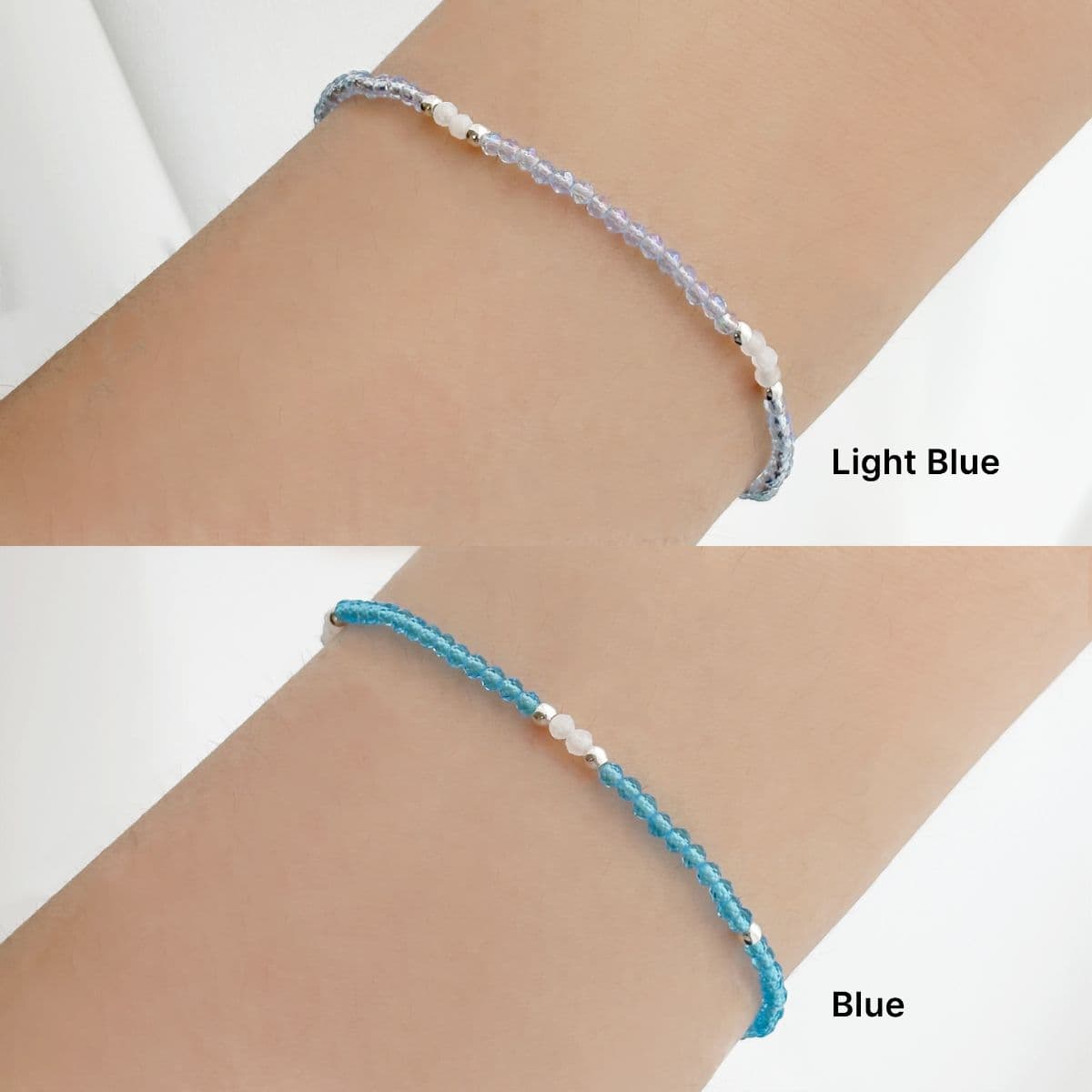 Silver 925 Blue Summer Beads and Natural Moonstone Set (Bracelet, Necklace) - 이미지 2