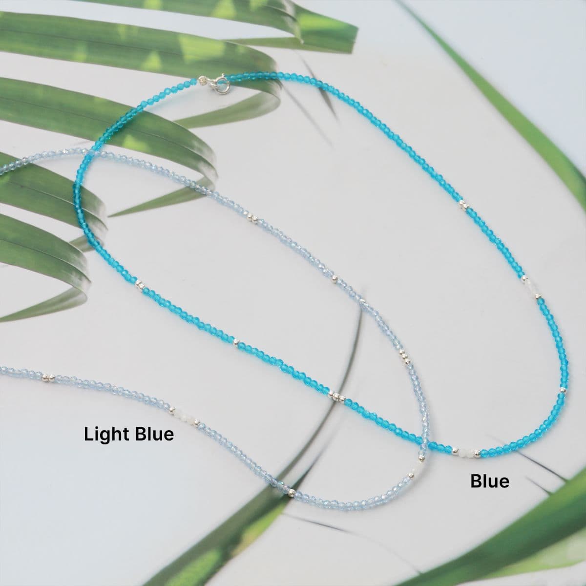 Silver 925 Blue Summer Beads and Natural Moonstone Set (Bracelet, Necklace) - 이미지 7