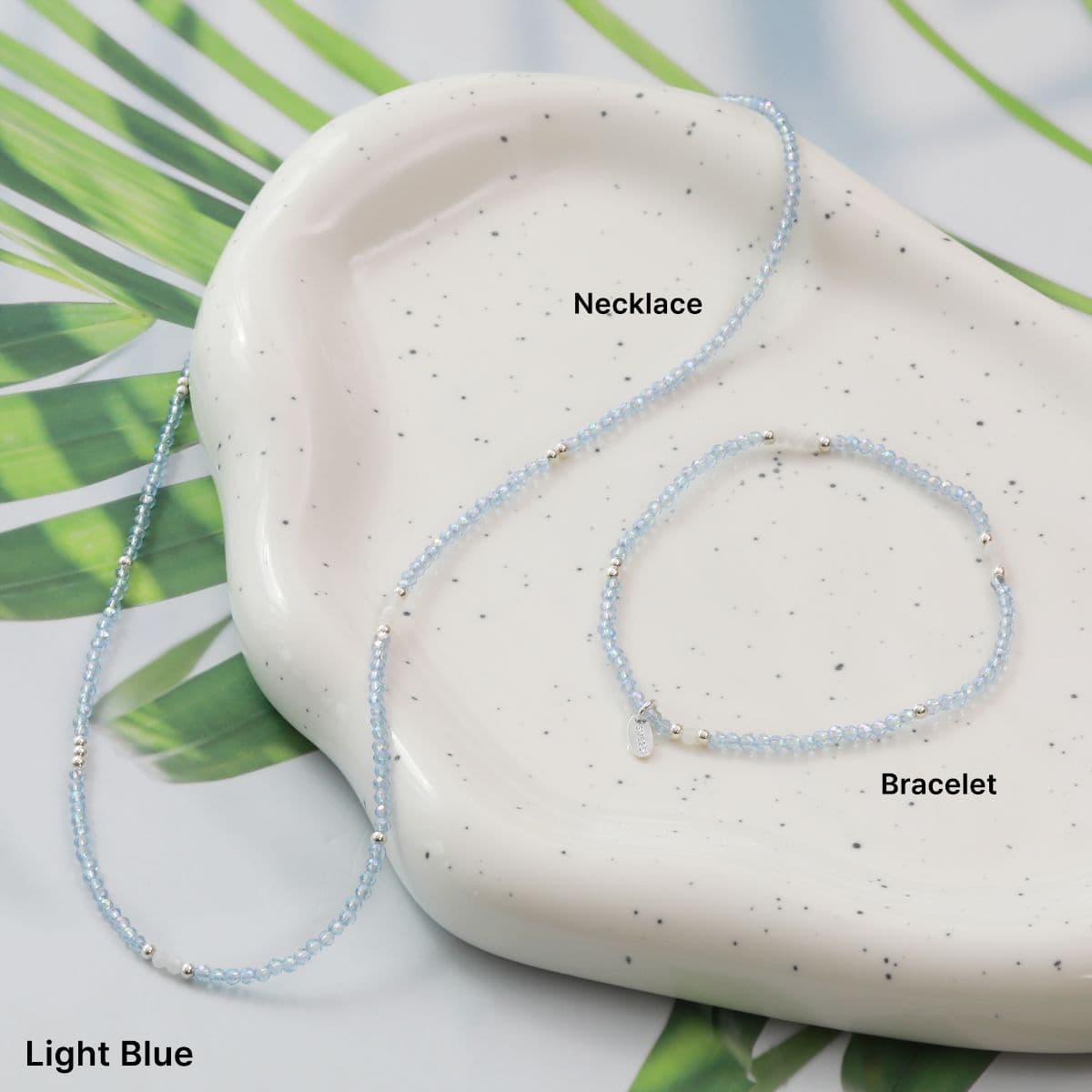 Silver 925 Blue Summer Beads and Natural Moonstone Set (Bracelet, Necklace) - 이미지 12