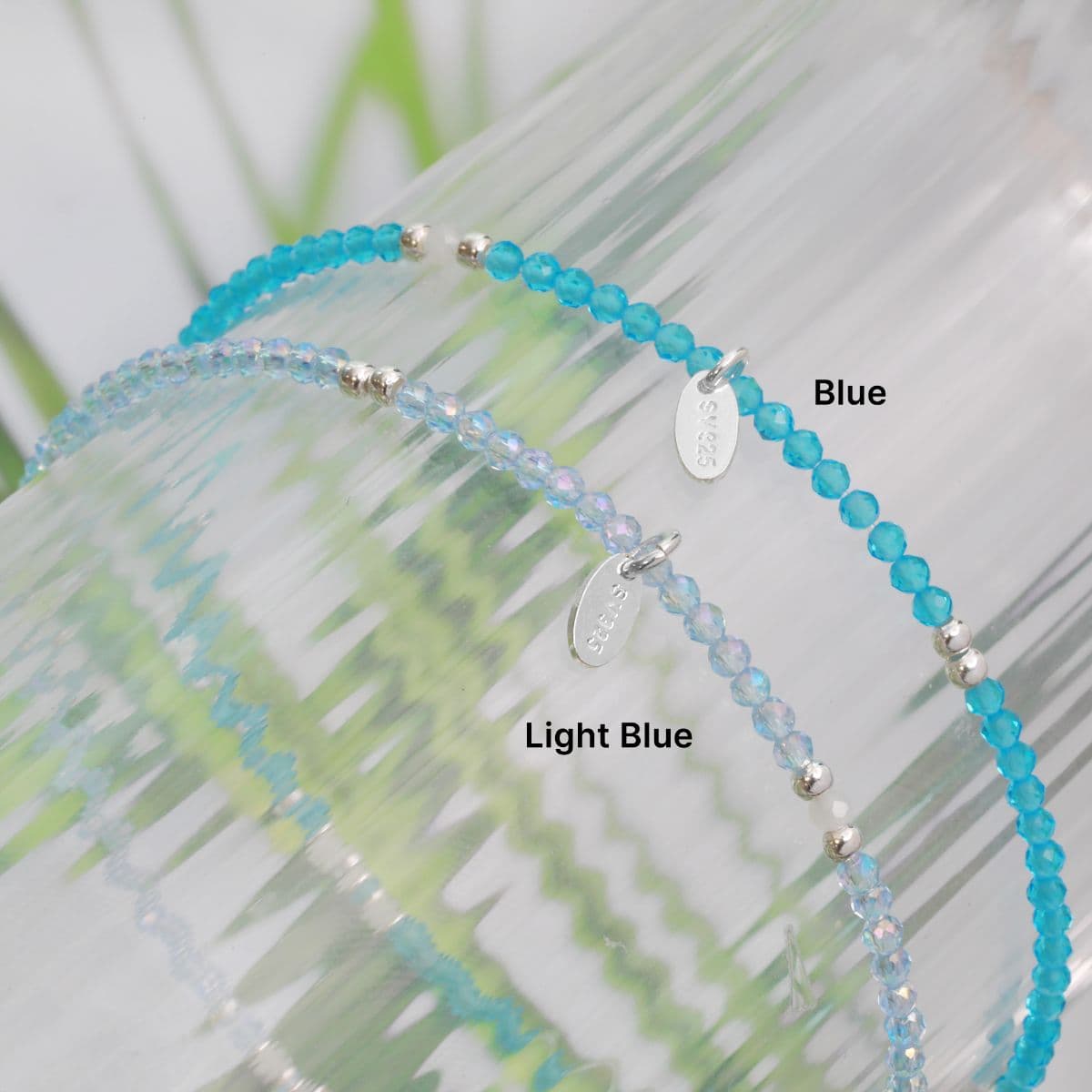 Silver 925 Blue Summer Beads and Natural Moonstone Set (Bracelet, Necklace) - 이미지 4