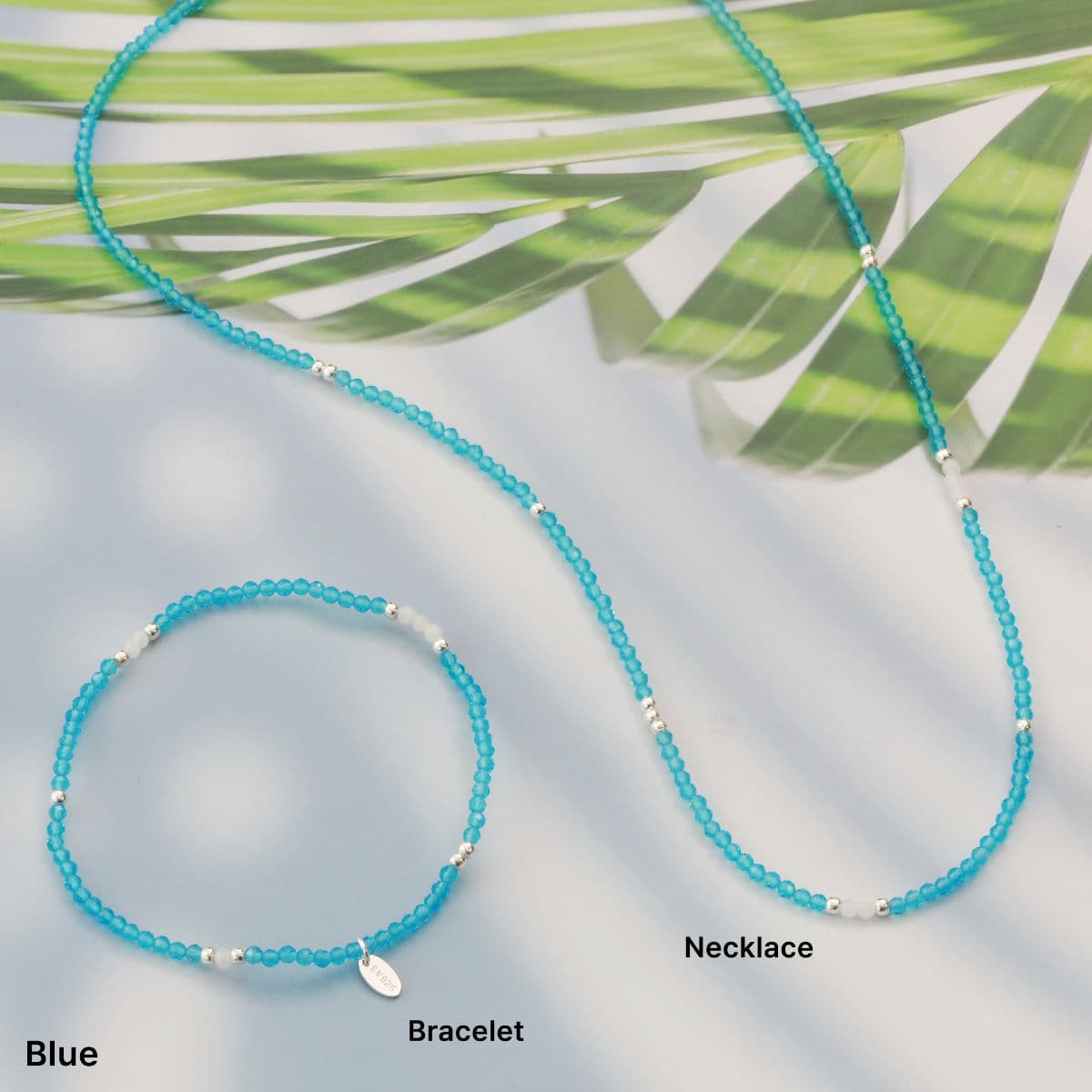 Silver 925 Blue Summer Beads and Natural Moonstone Set (Bracelet, Necklace) - 이미지 14