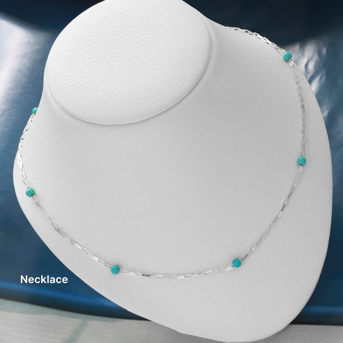 Silver 925 Turquoise Ball and Mini Square Chain Set (Bracelet, Anklet, Necklace) - 이미지 13
