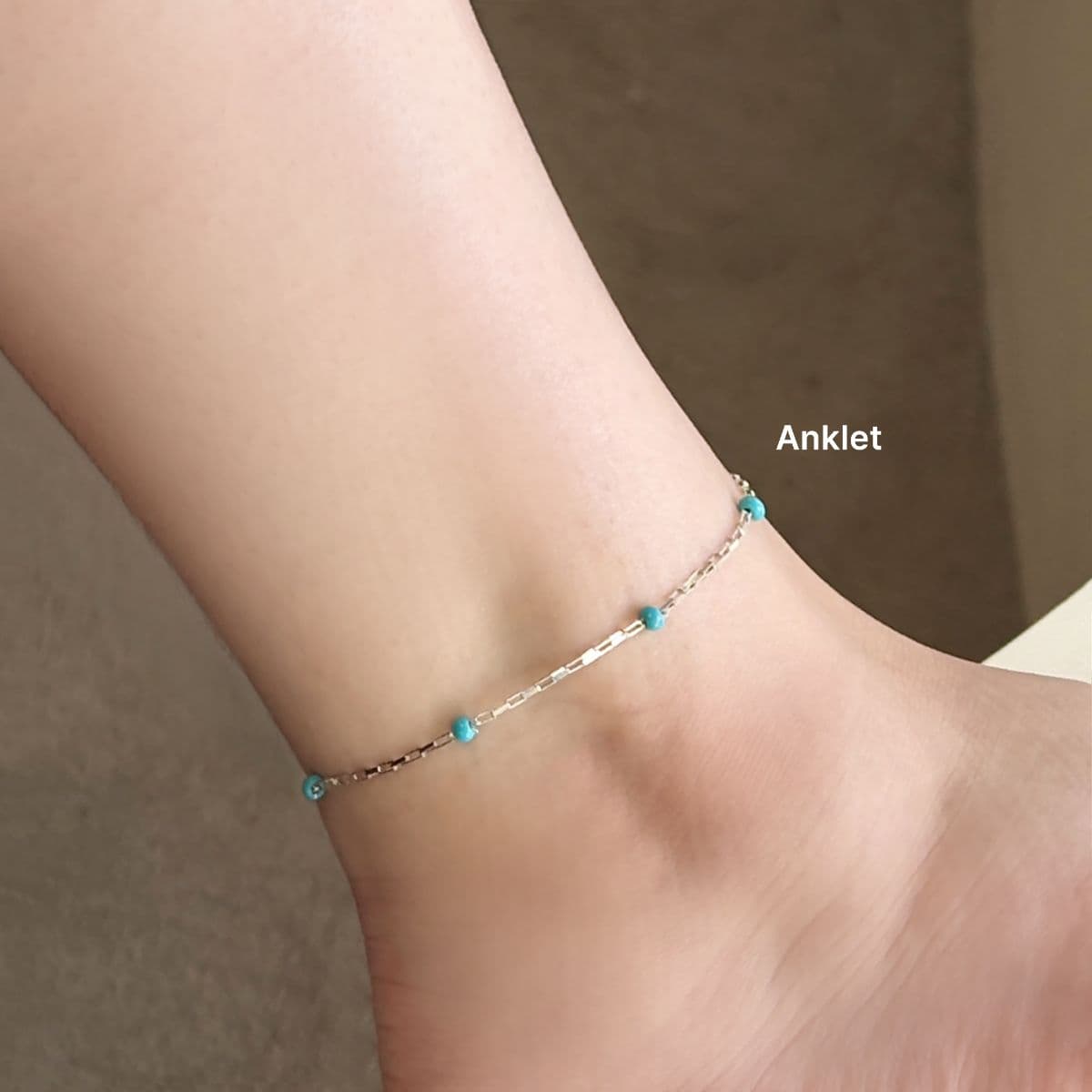 Silver 925 Turquoise Ball and Mini Square Chain Set (Bracelet, Anklet, Necklace) - 이미지 6