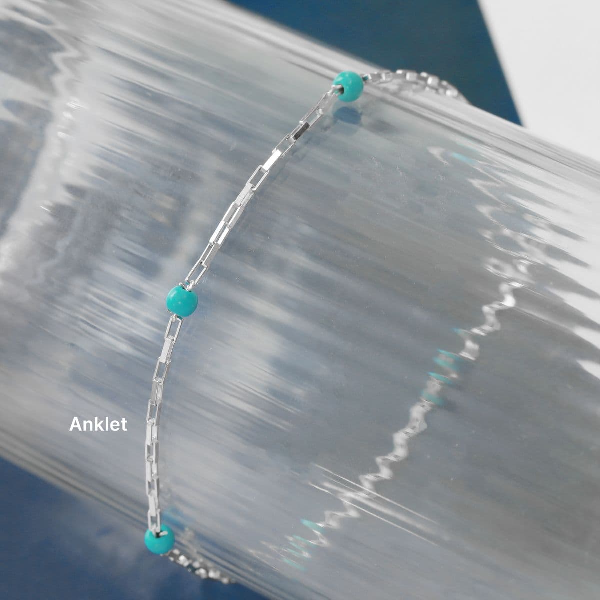 Silver 925 Turquoise Ball and Mini Square Chain Set (Bracelet, Anklet, Necklace) - 이미지 8