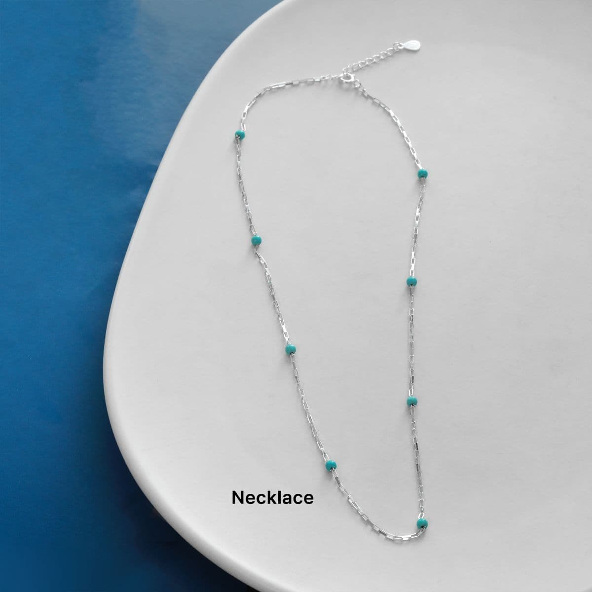 Silver 925 Turquoise Ball and Mini Square Chain Set (Bracelet, Anklet, Necklace) - 이미지 12