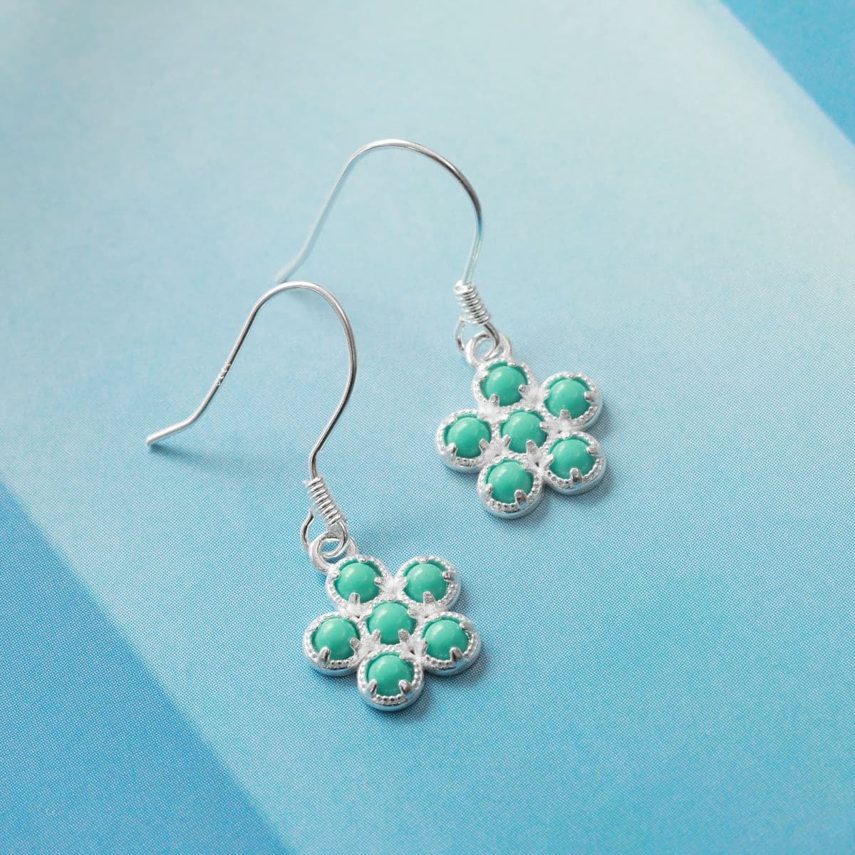 [SE6704] 925 Silver Turquoise Flower Hoop Earrings - 이미지 3