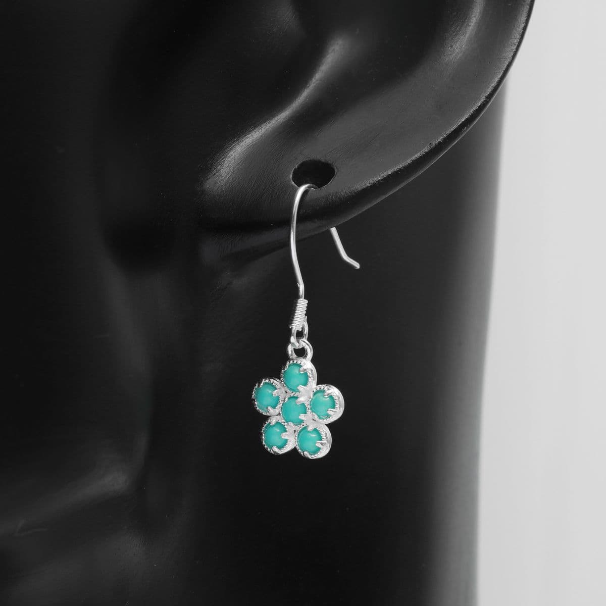 [SE6704] 925 Silver Turquoise Flower Hoop Earrings - 이미지 9
