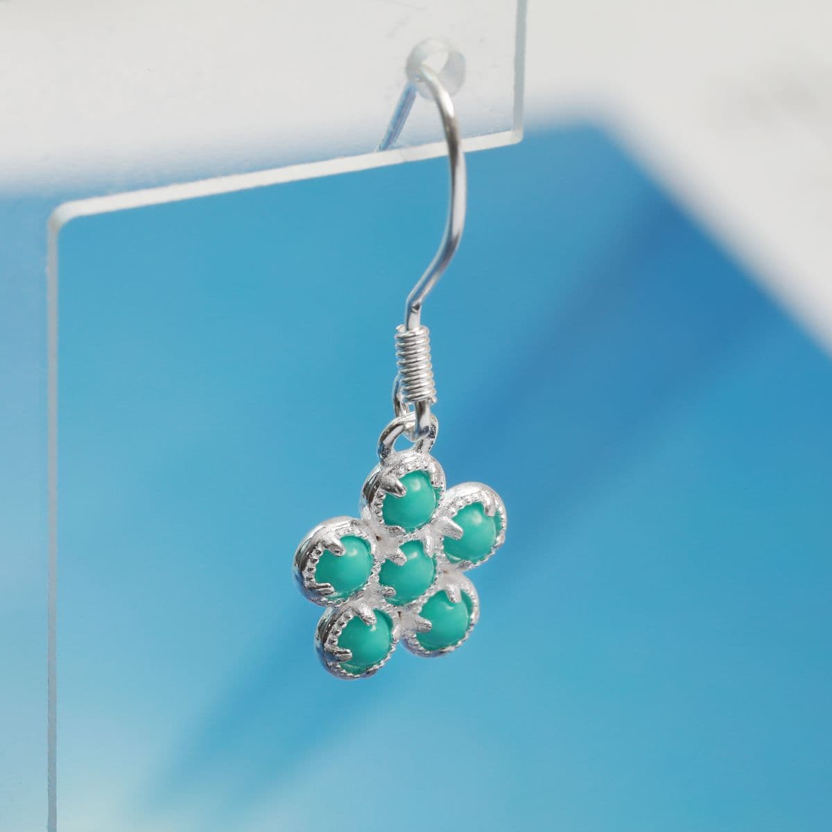 [SE6704] 925 Silver Turquoise Flower Hoop Earrings - 이미지 7