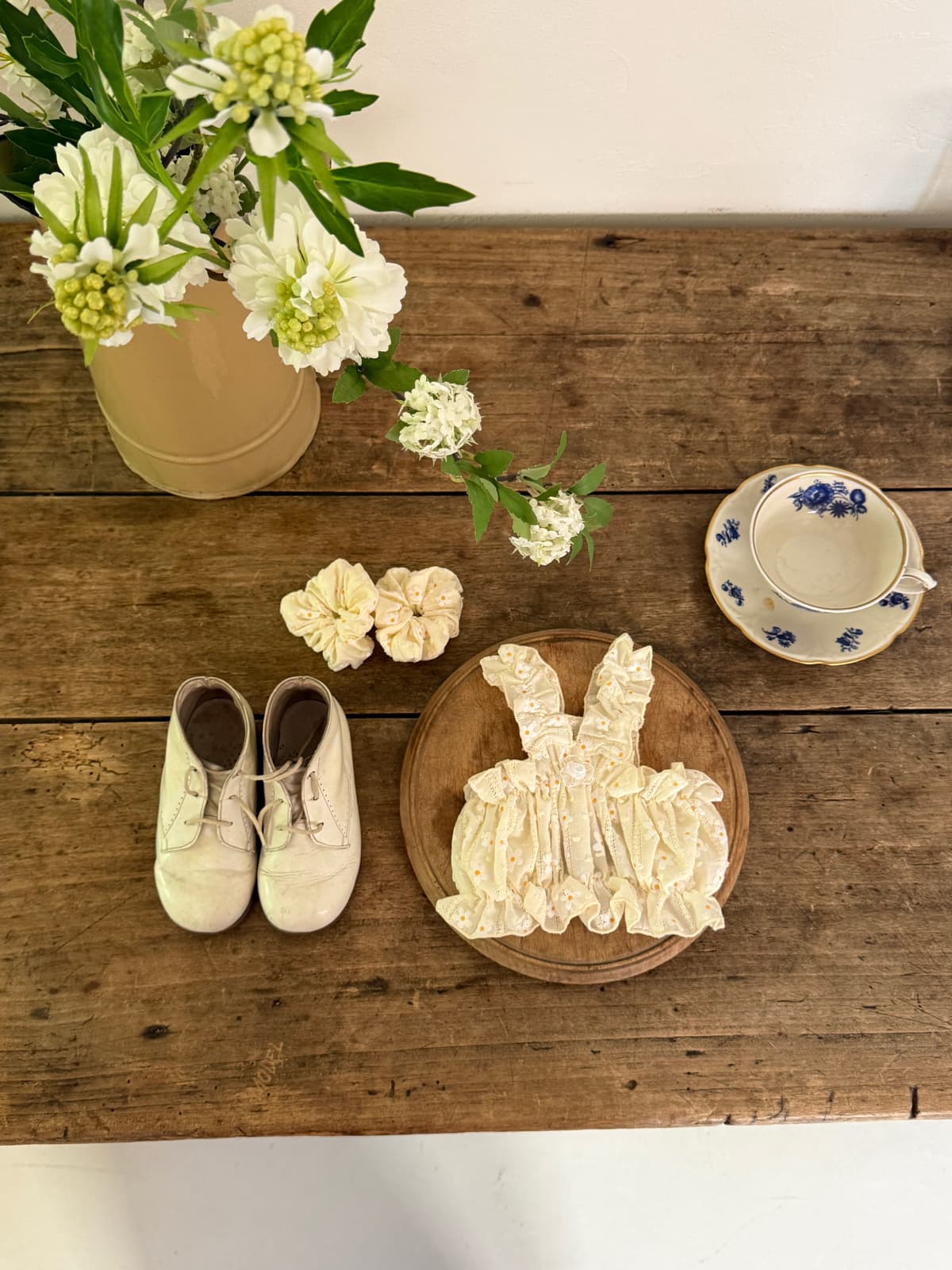 Cream Flower Frill Scrunchie Set / S-2XL - 이미지 1