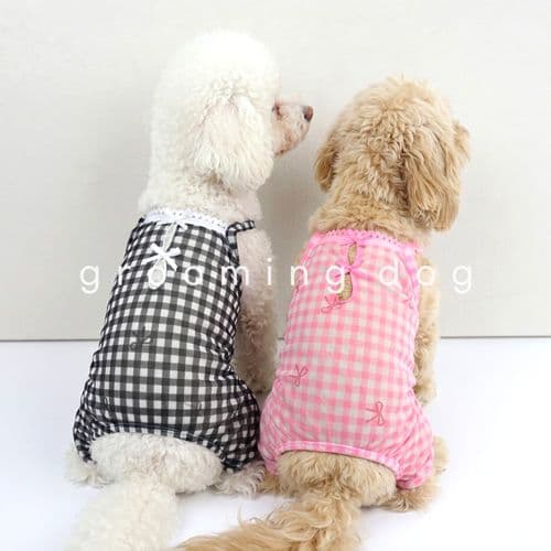 Mesh Checkered Ribbon All-in-One S-XL, 2 colors - 이미지 3