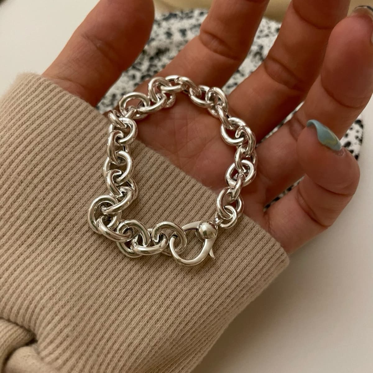 Hollow Silver Chain Ginger Bracelet - 이미지 3