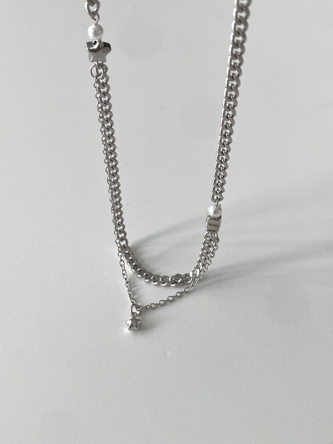 Mini Double Layered Surgical Steel Necklace - 이미지 3