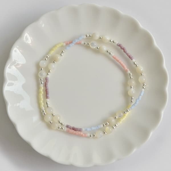 925 Mother-of-Pearl Bead Silver Bracelet_YW043 - 이미지 1