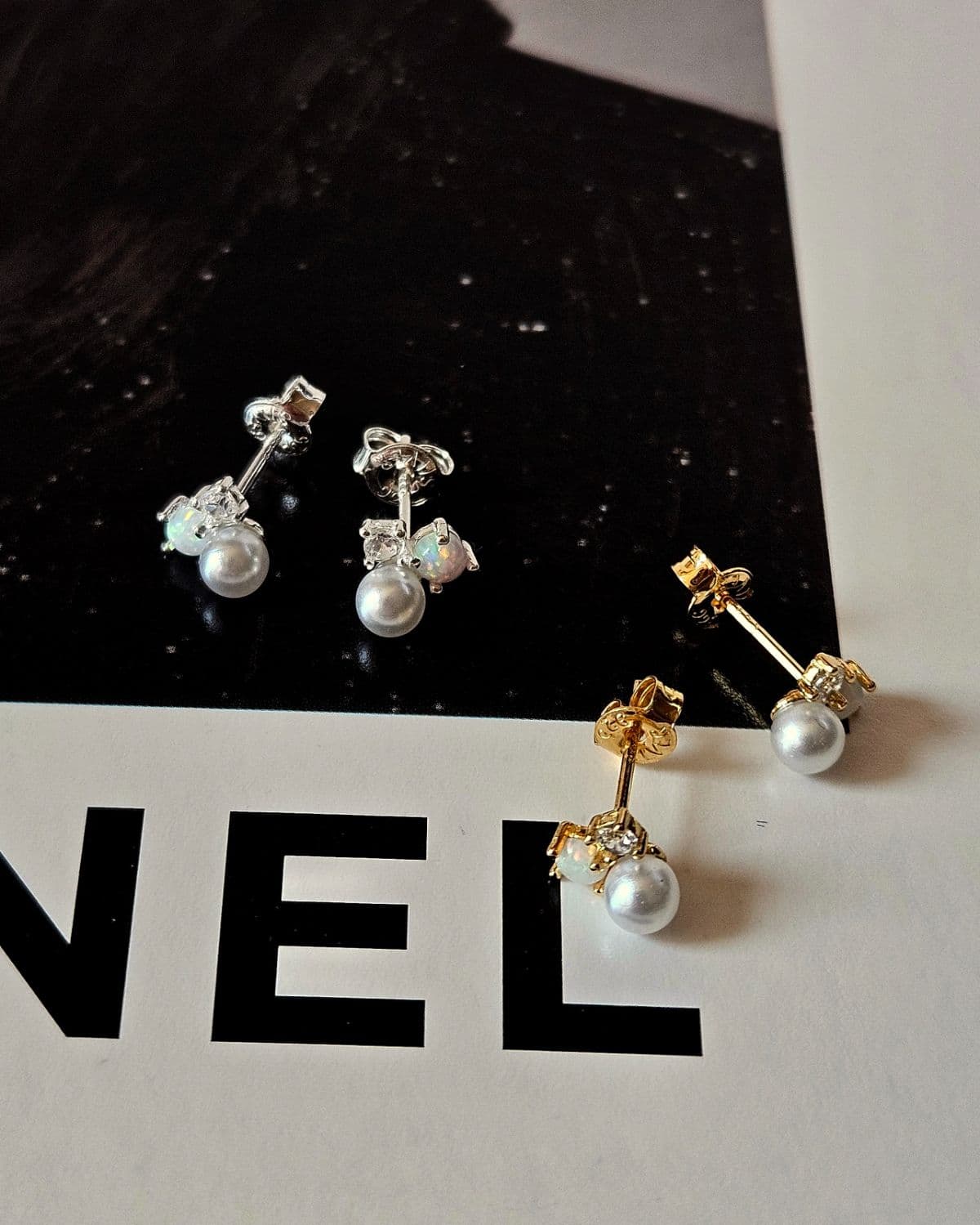 E Silver 925 Square Cubic Opal Pearl Earrings - 이미지 1