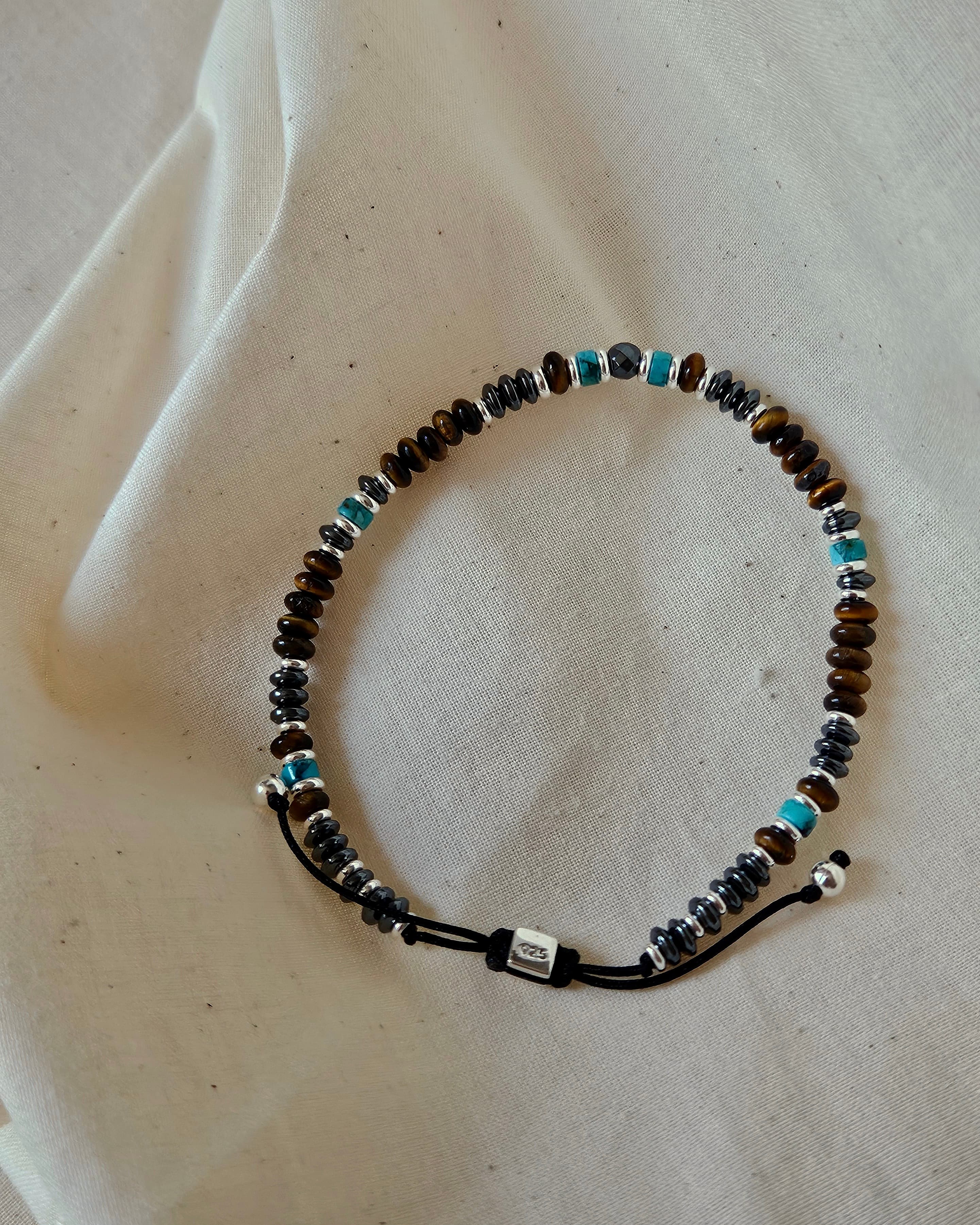 B Silver 925 Turkish Tiger Eye Natural Stone Bohemian Couple Bracelet - 이미지 6