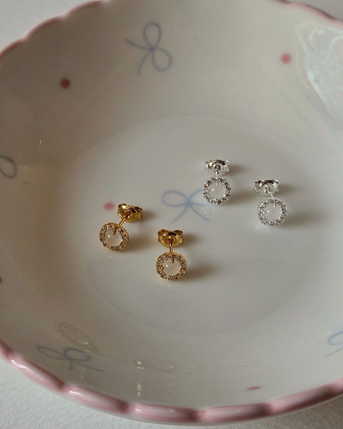 E Silver 925 Round Cubic Moonstone Earrings - 이미지 3