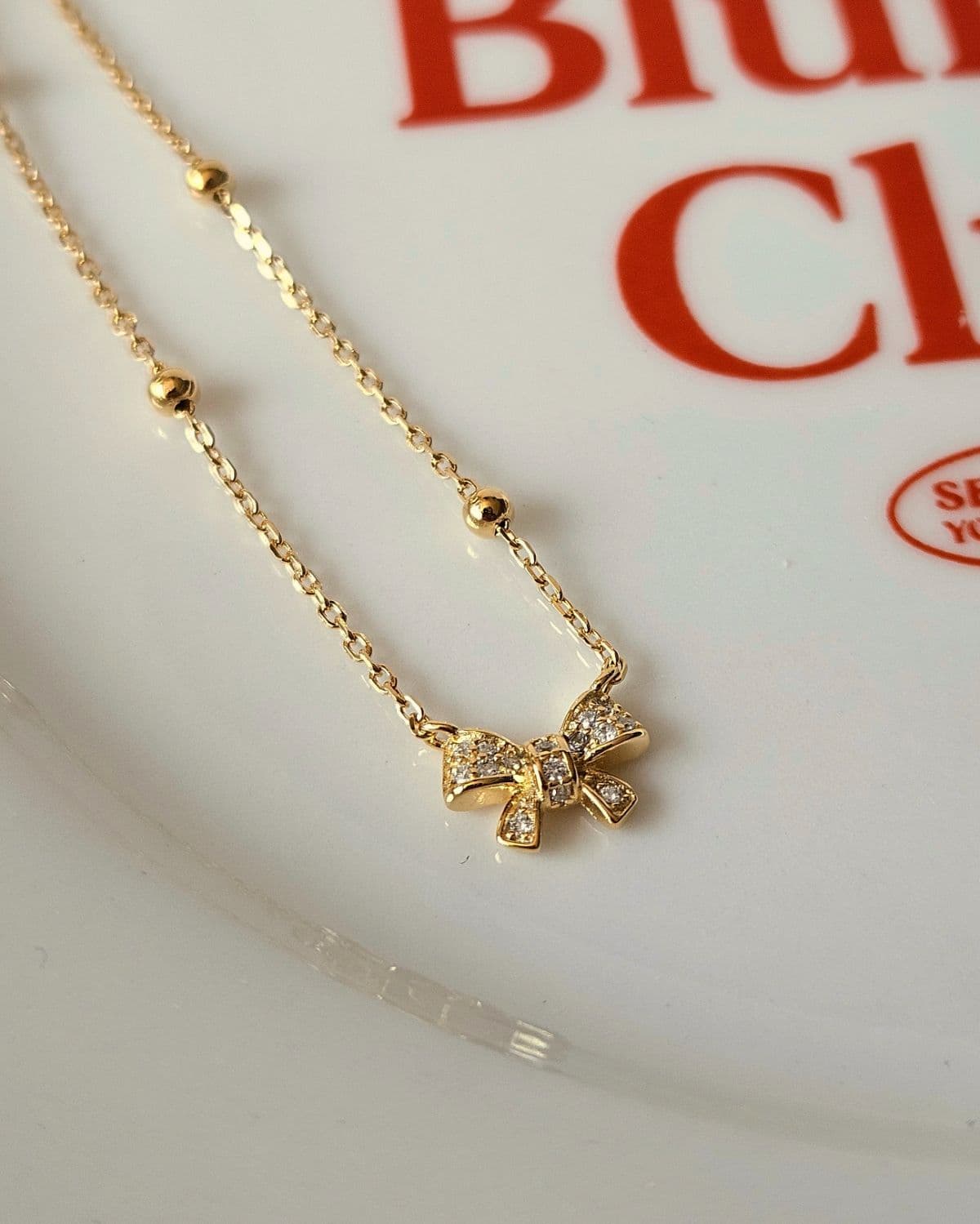 N Silver 925 Ball Chain Ribbon Cubic Chain Necklace - 이미지 5