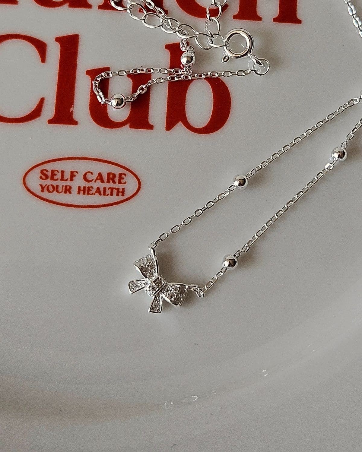 N Silver 925 Ball Chain Ribbon Cubic Chain Necklace - 이미지 3