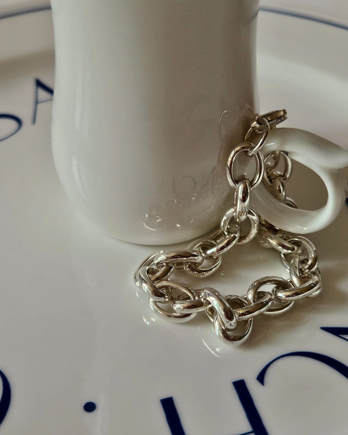 B Silver 925 Bold Round Chain Bracelet - 이미지 4
