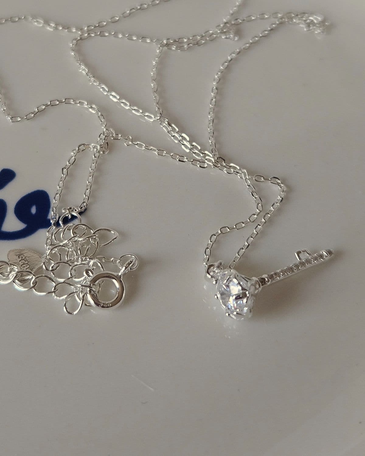N Silver 925 Key Hexagonal Cubic Pendant Necklace - 이미지 2