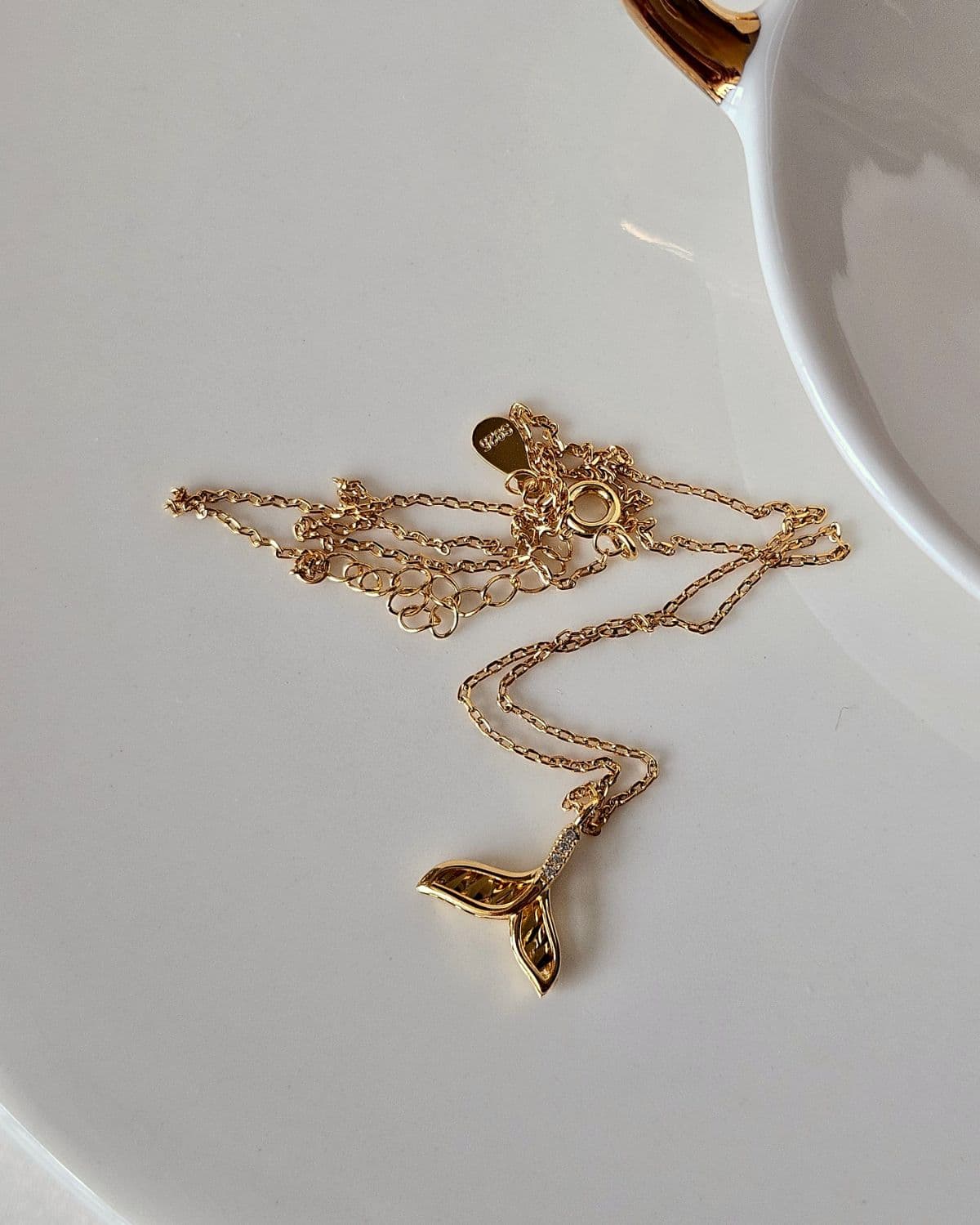 N Silver 925 Dolphin Tail Cubic Pendant Necklace - 이미지 2