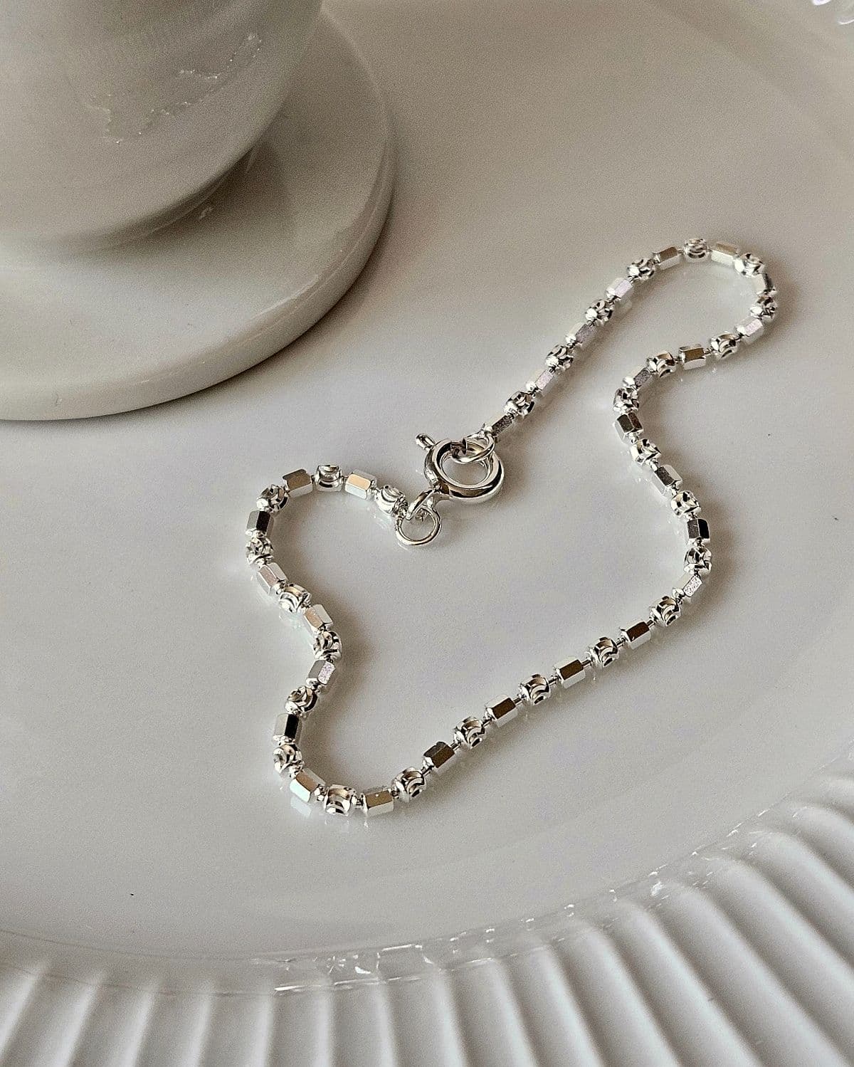 B Silver 925 Cut Ball Hexagonal Daily Bracelet - 이미지 4
