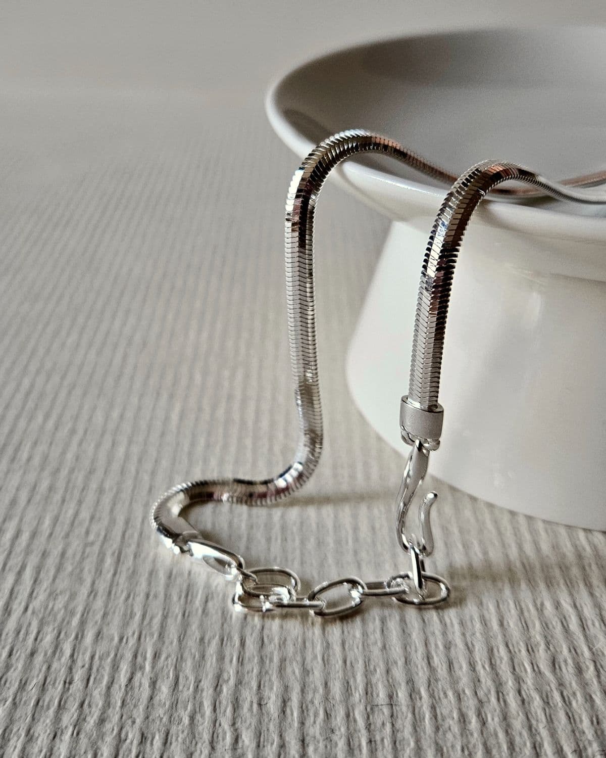 N Silver 925 Flat Snake Italian Chain Necklace - 이미지 2