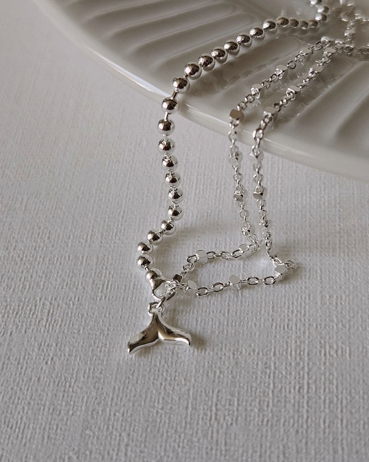 B Silver 925 Square Silver Ball Half-Half Double Strand Dolphin Tail Pendant Bracelet - 이미지 6