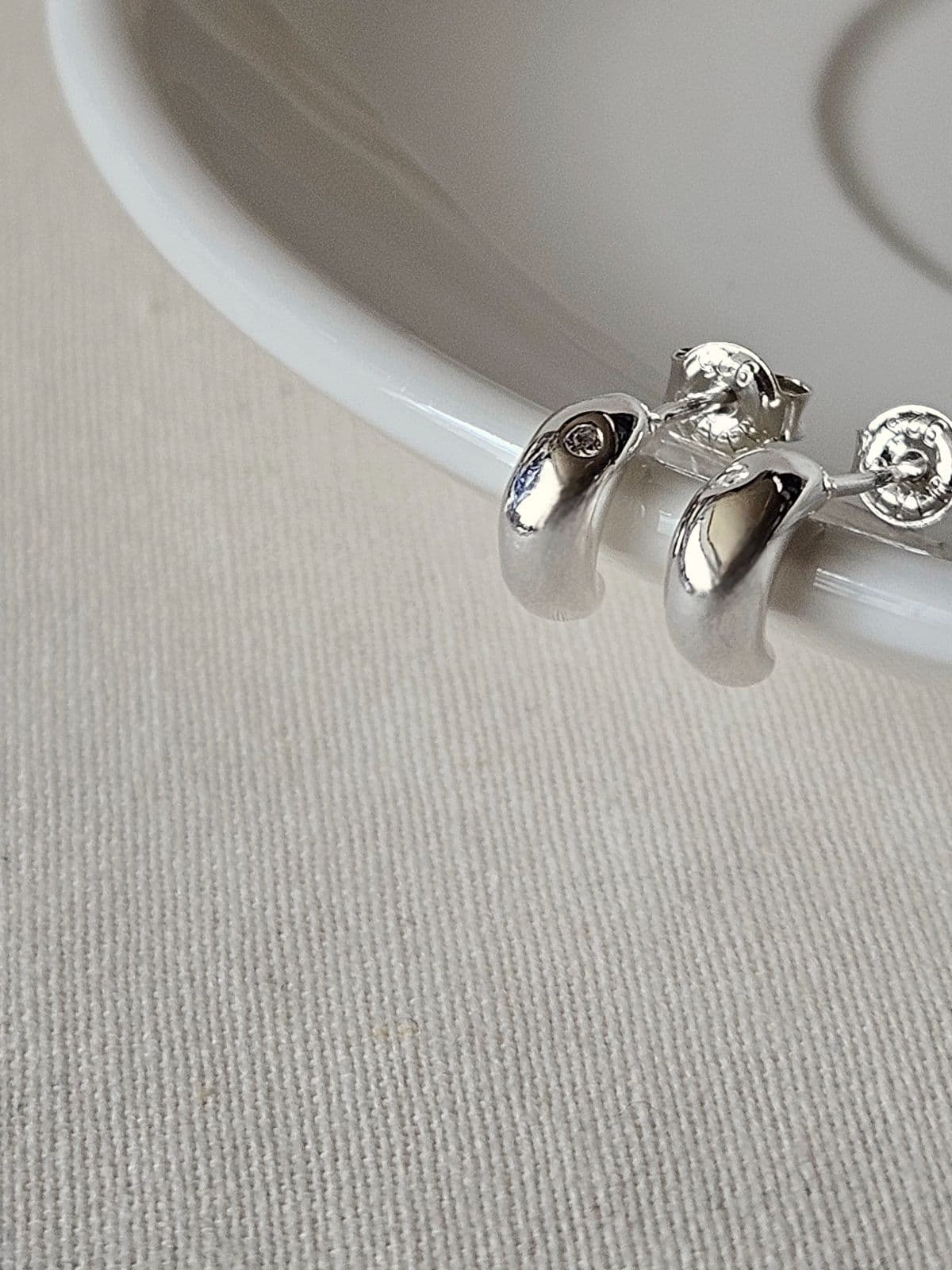 E Silver 925 Simple Crescent Cubic Earrings - 이미지 4