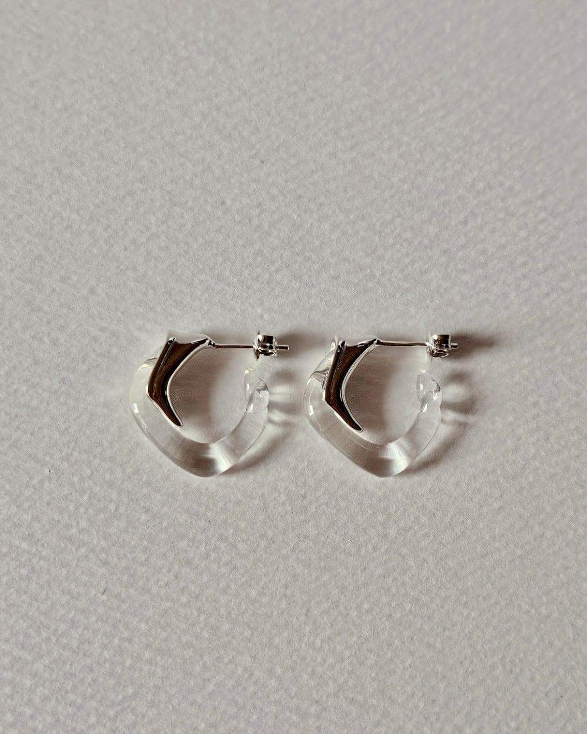 E Silver 925 Transparent Acrylic Angled C-Shaped Earrings - 이미지 3