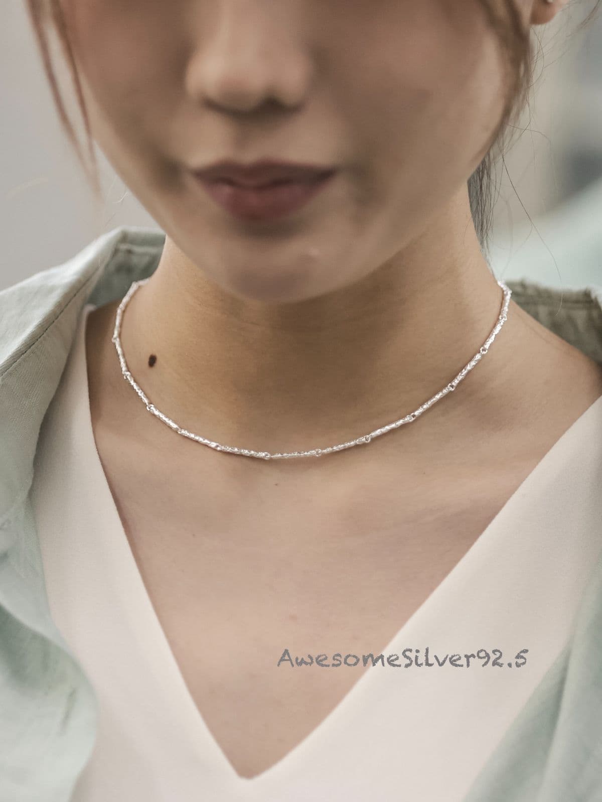 N Silver 925 Straight Stick Hammer Handmade Necklace - 이미지 1