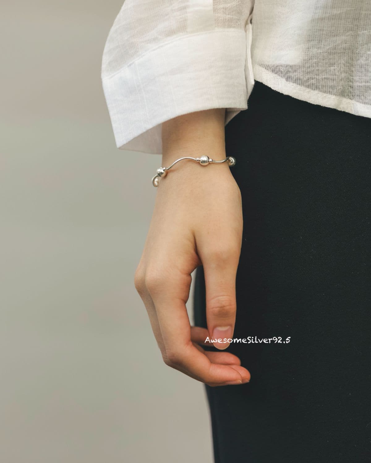 B Silver 925 Wave Ball Ball Bracelet - 이미지 1