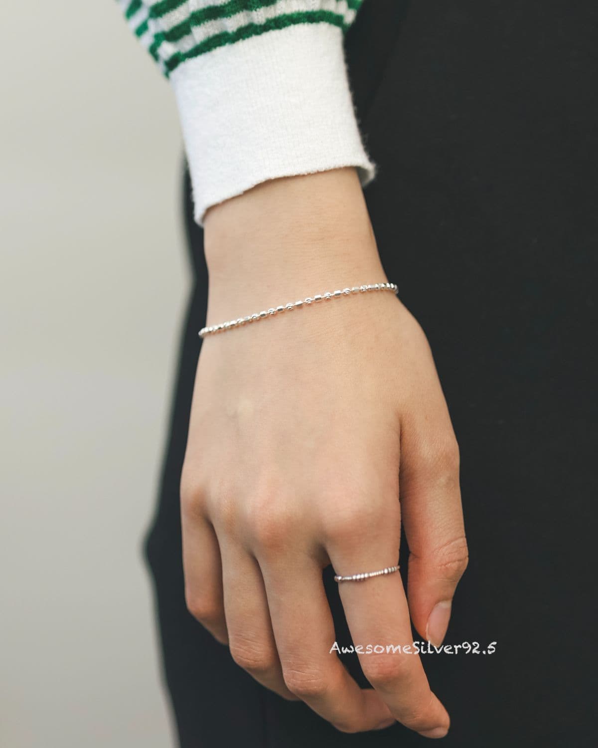 B Silver 925 Cut Ball Hexagonal Daily Bracelet - 이미지 3