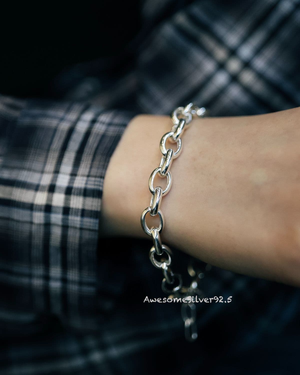 B Silver 925 Bold Round Chain Bracelet - 이미지 1