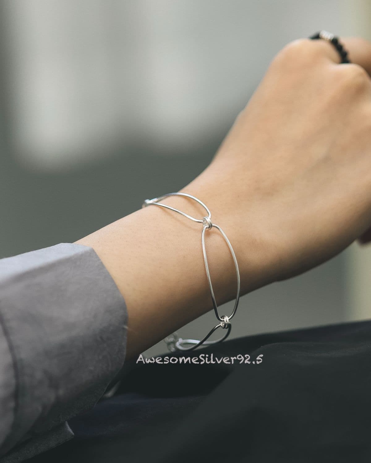 B Silver 925 Long Oval Two O-Ring O T Bracelet - 이미지 6