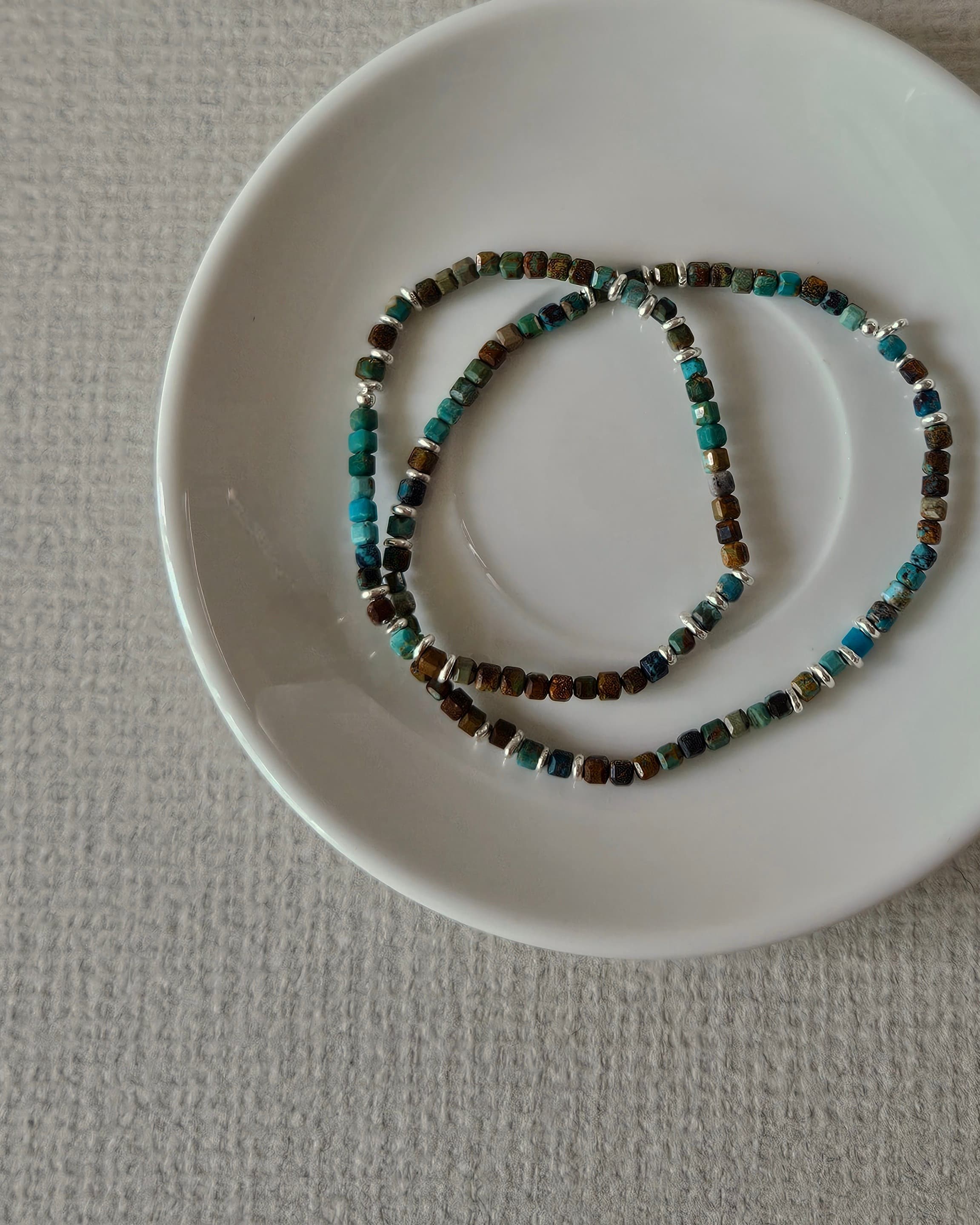 B Silver 925 Natural Turquoise Squishy Pendant Men's & Women's Couple Bracelet - 이미지 3