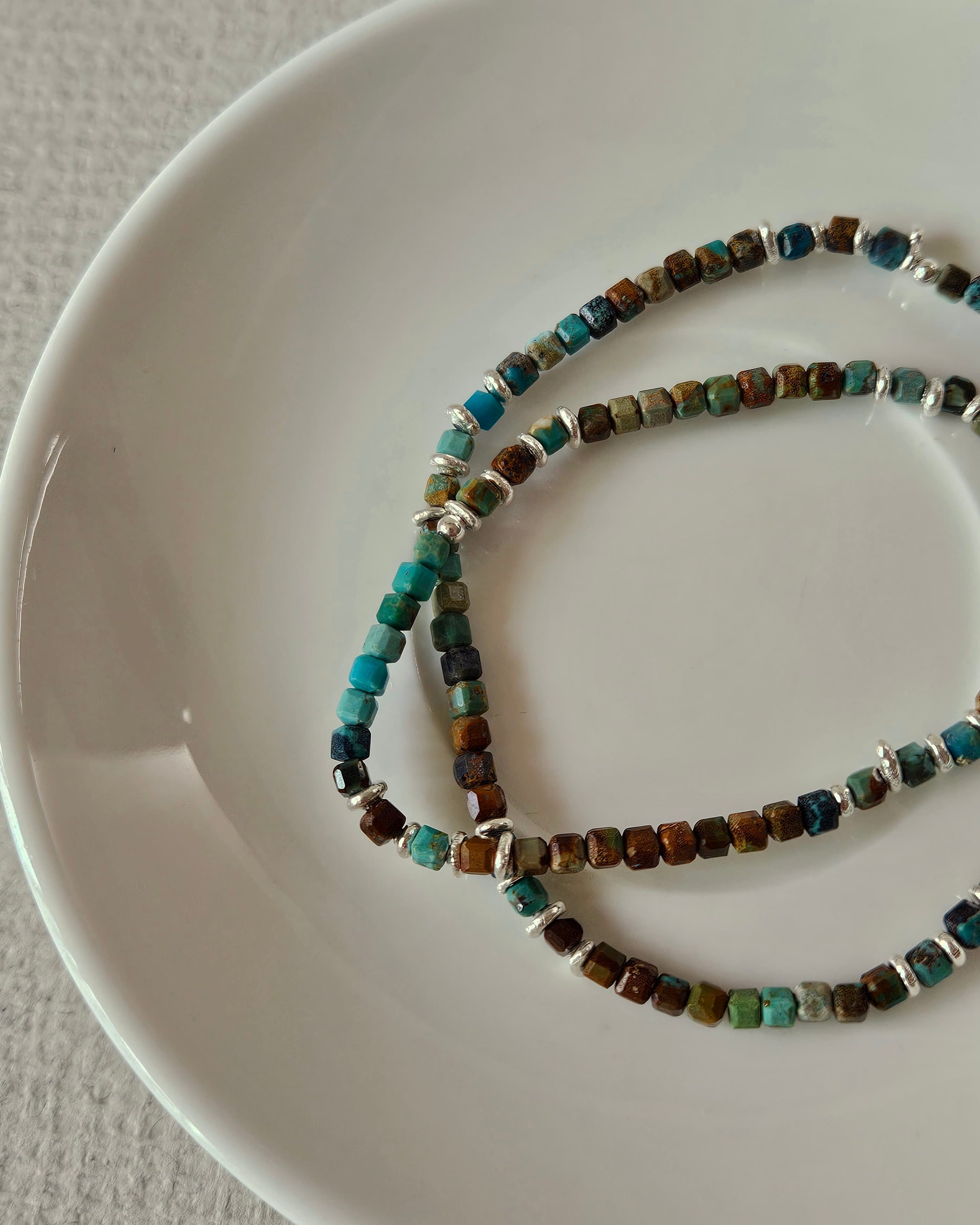 B Silver 925 Natural Turquoise Squishy Pendant Men's & Women's Couple Bracelet - 이미지 4