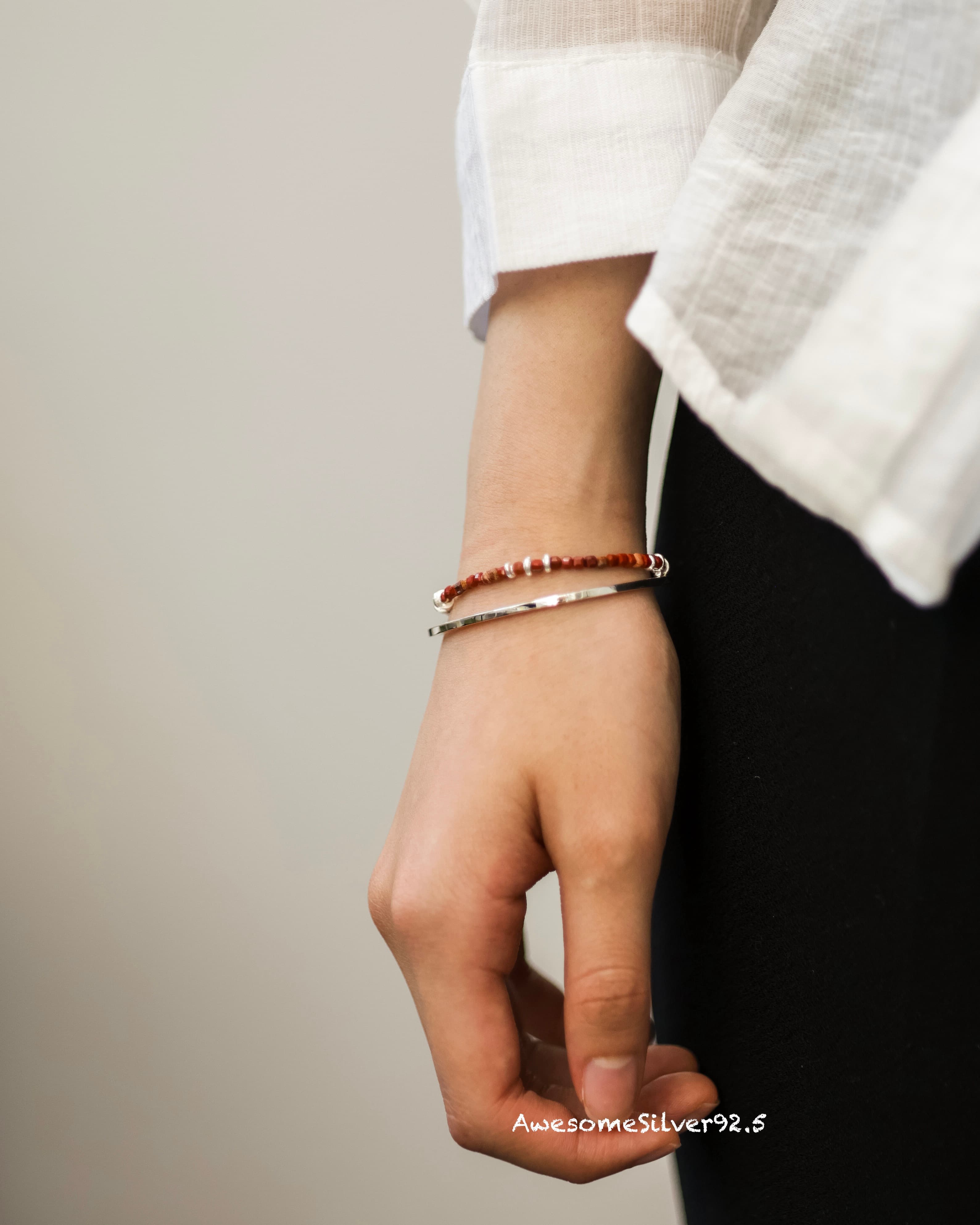 B Silver Natural Stone Jade Imperfect Handmade Men's and Women's Couple Bracelets - 이미지 1