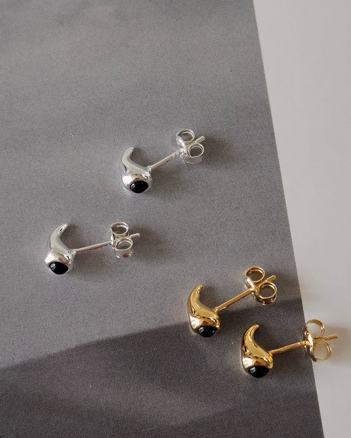 E Silver 925 Teardrop Onyx Post Earrings - 이미지 2