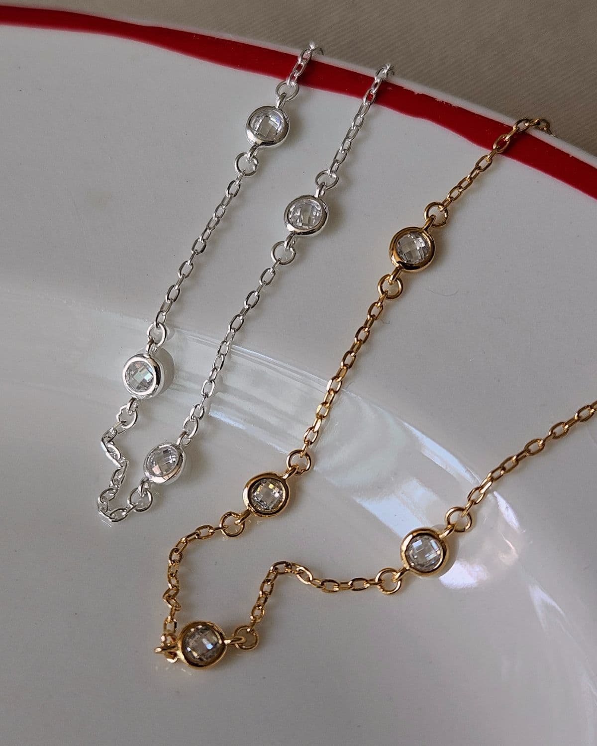 B Silver 925 Round Cubic Basic Chain Bracelet - 이미지 2