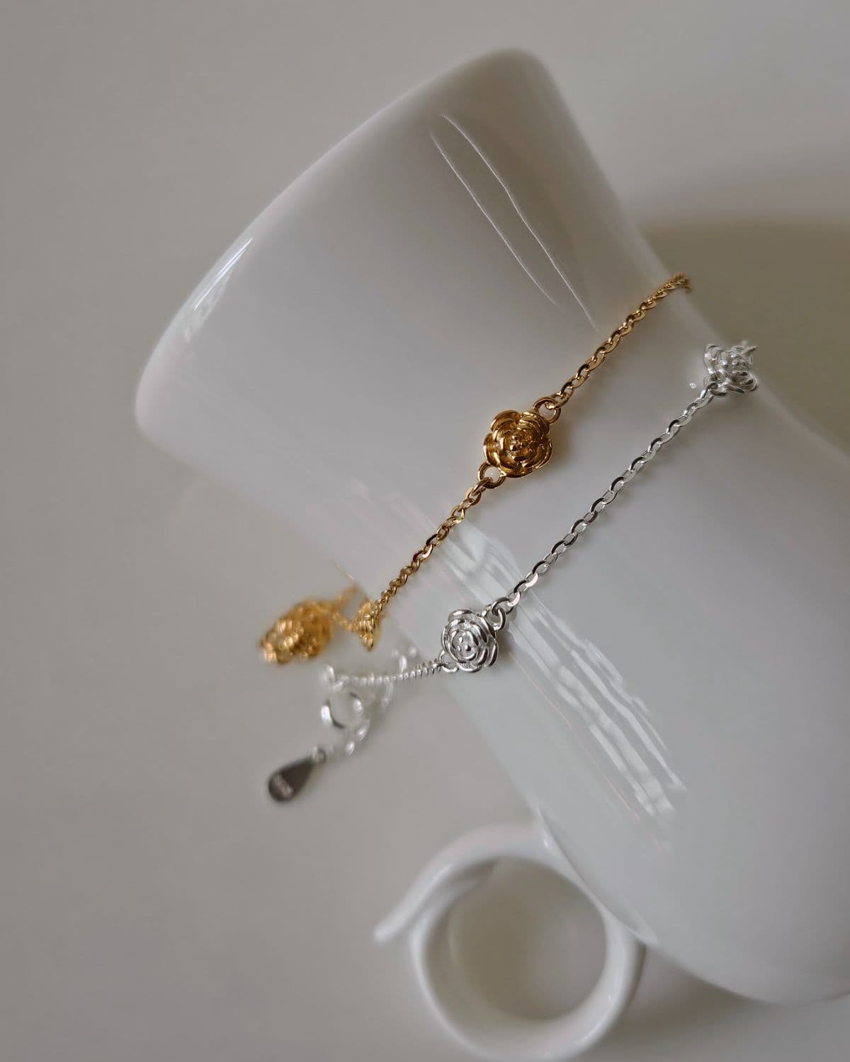 B Silver 925 Rose Pendant Chain Bracelet - 이미지 1