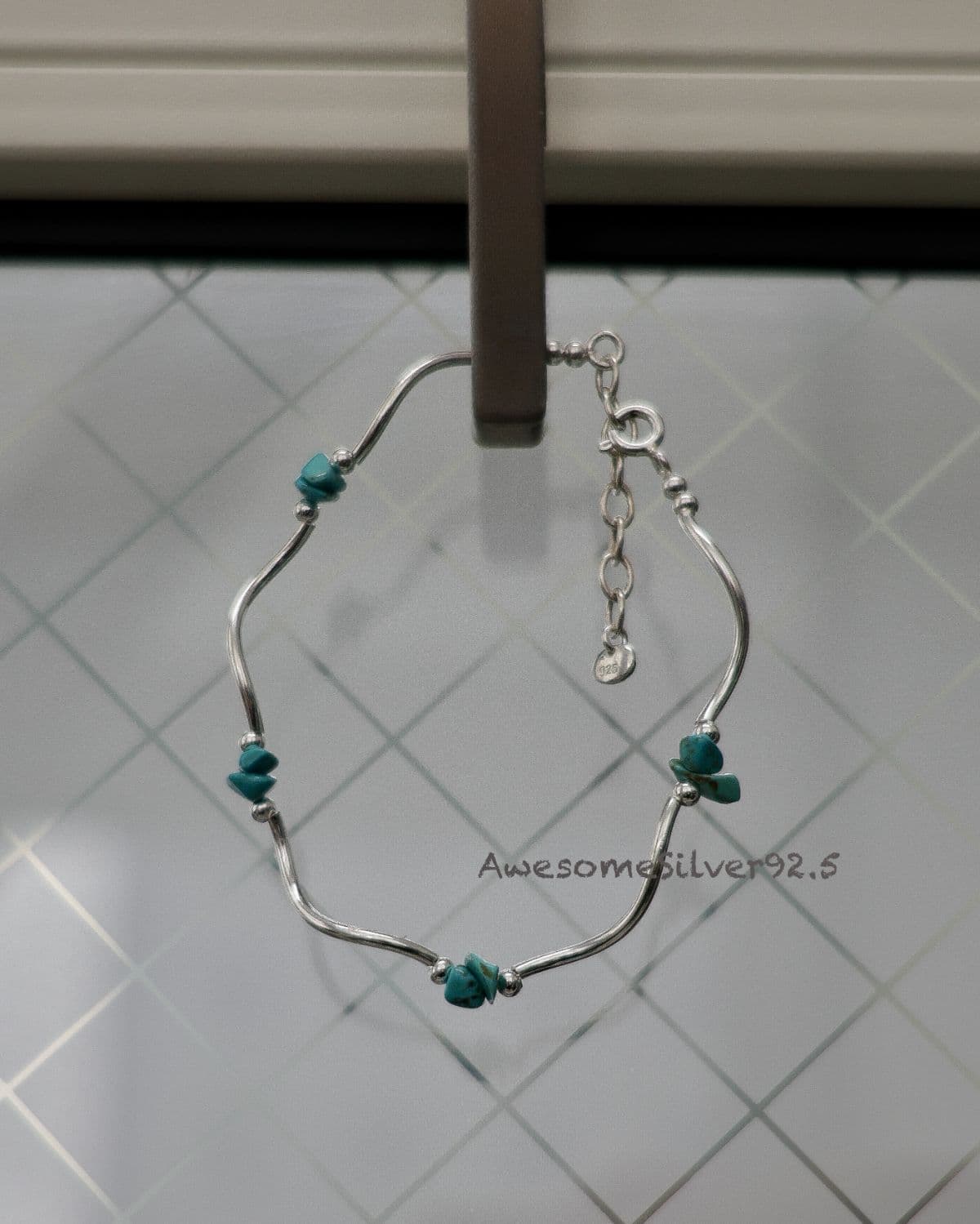 B Silver 925 Natural Stone Türkiye Wave Bracelet - 이미지 2